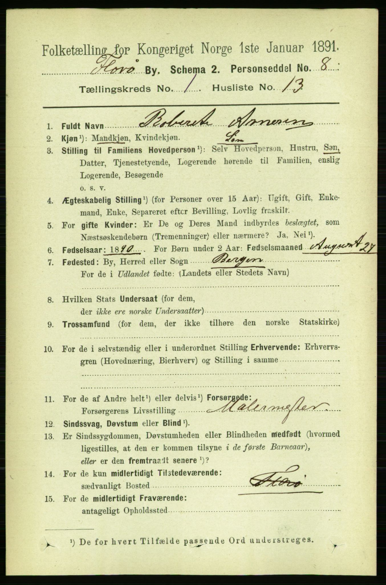 RA, 1891 census for 1401 Florø, 1891, p. 236