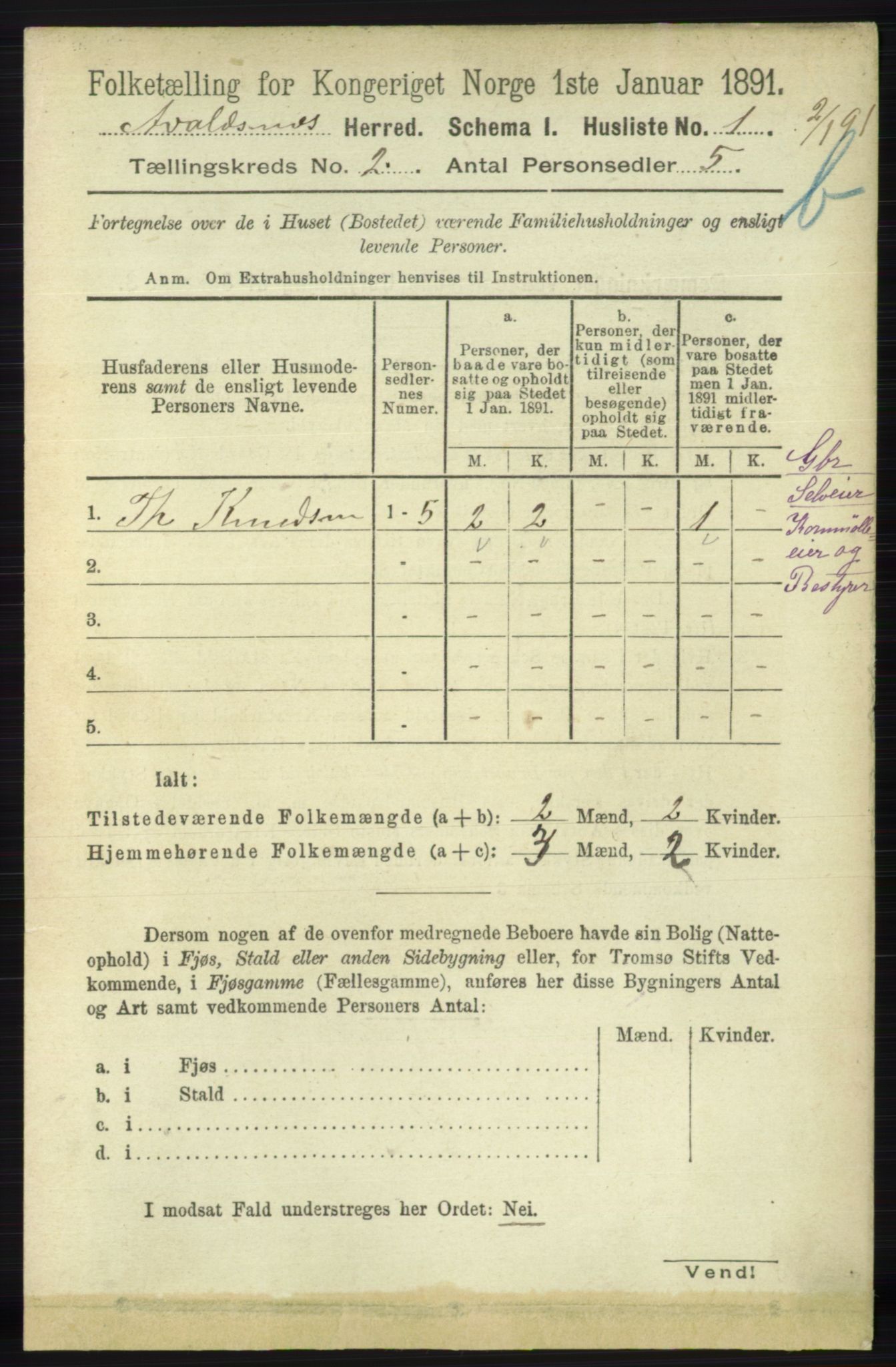 RA, 1891 census for 1147 Avaldsnes, 1891, p. 1890