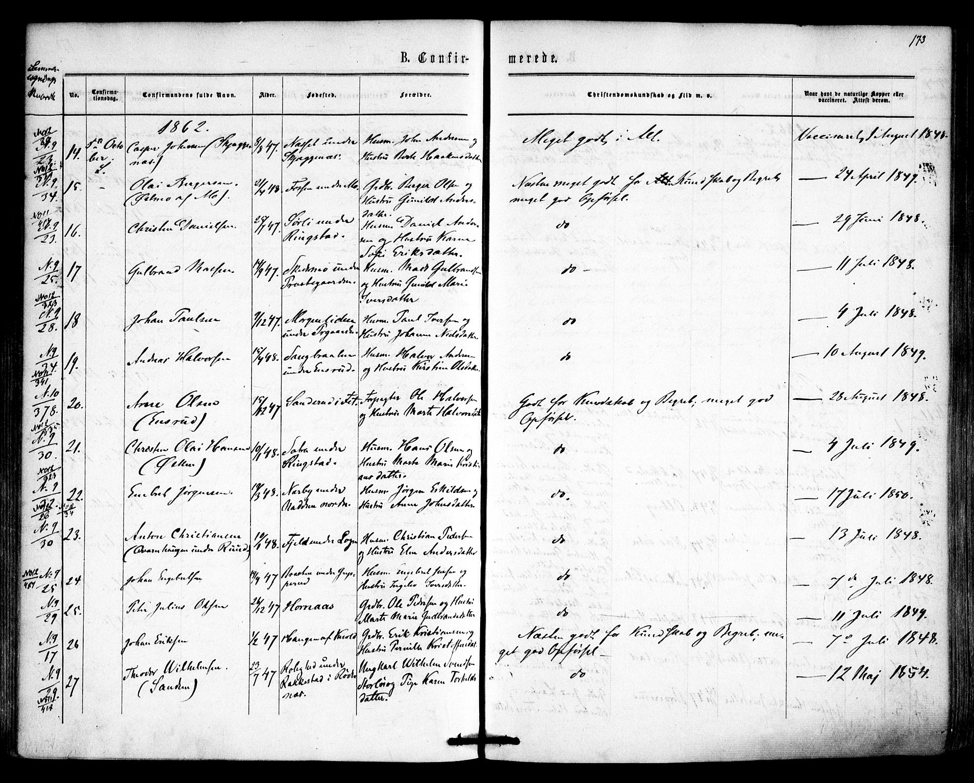 Høland prestekontor Kirkebøker, AV/SAO-A-10346a/F/Fa/L0011: Parish register (official) no. I 11, 1862-1869, p. 173