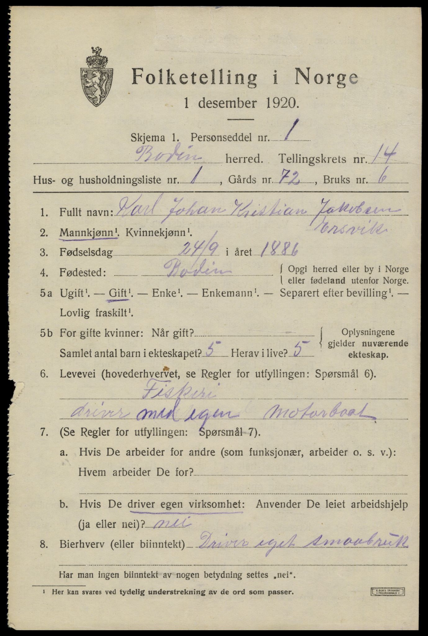 SAT, 1920 census for Bodin, 1920, p. 10122