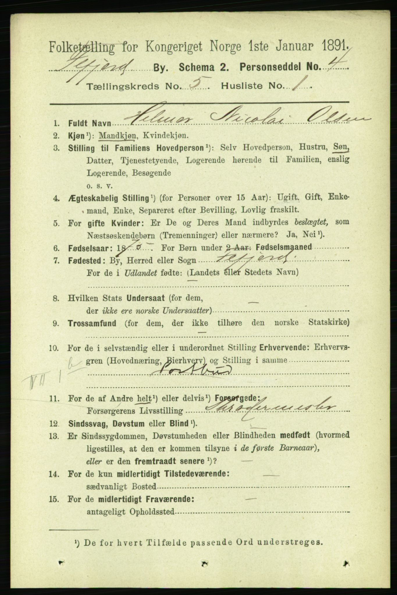 RA, 1891 census for 1004 Flekkefjord, 1891, p. 1128