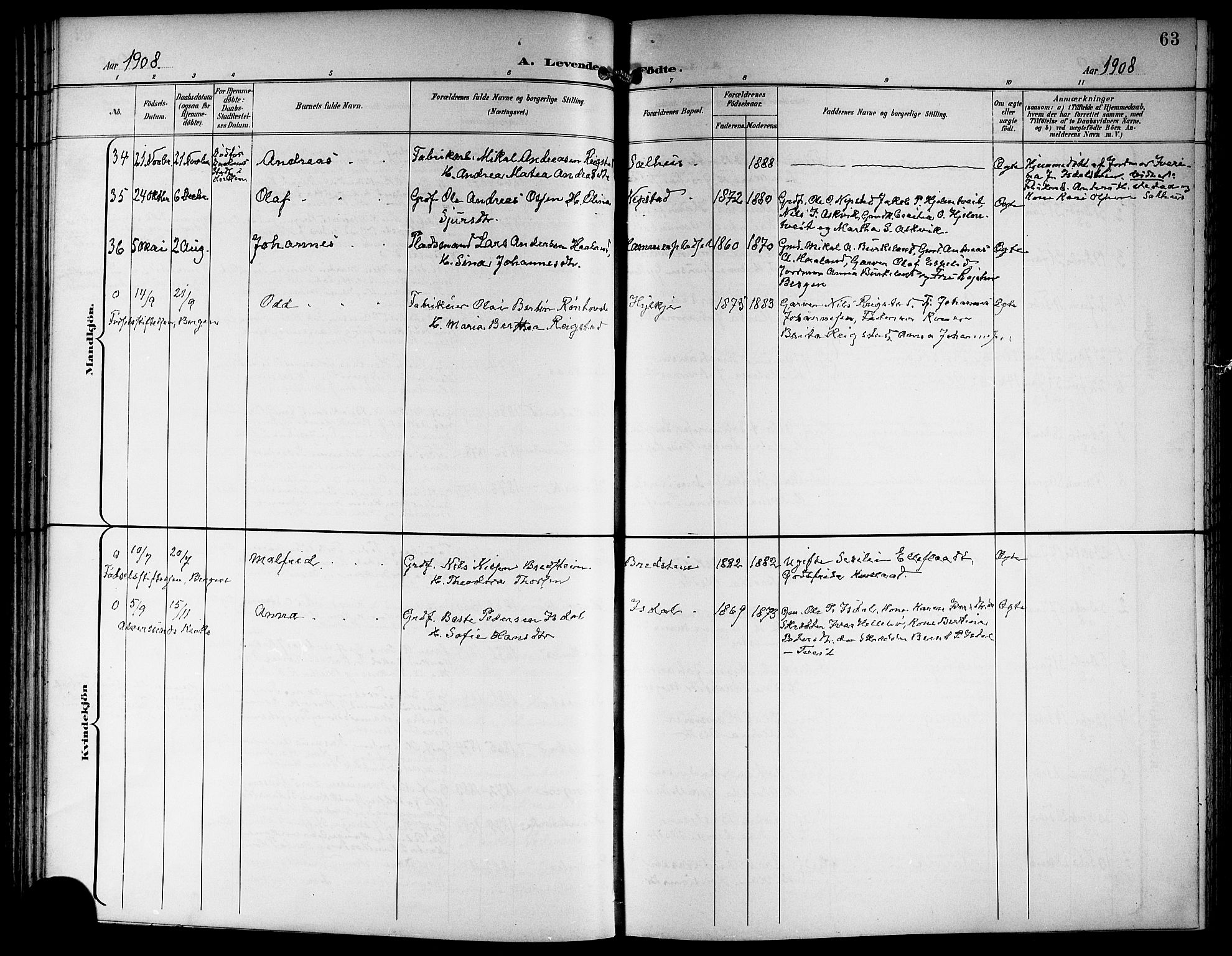 Hamre sokneprestembete, AV/SAB-A-75501/H/Ha/Hab: Parish register (copy) no. B 4, 1898-1919, p. 63