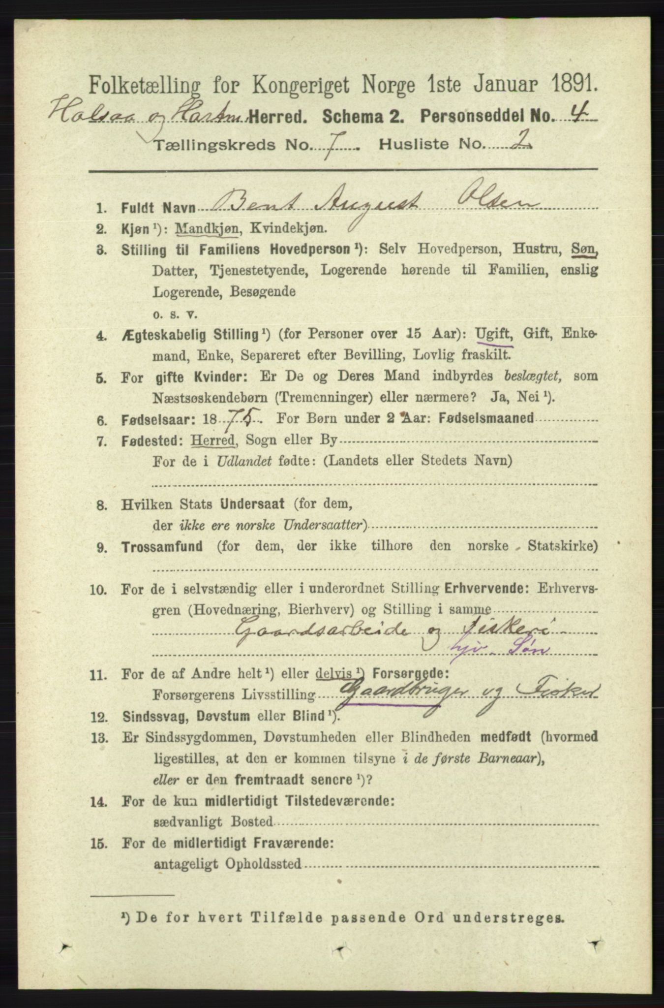 RA, 1891 census for 1019 Halse og Harkmark, 1891, p. 2754