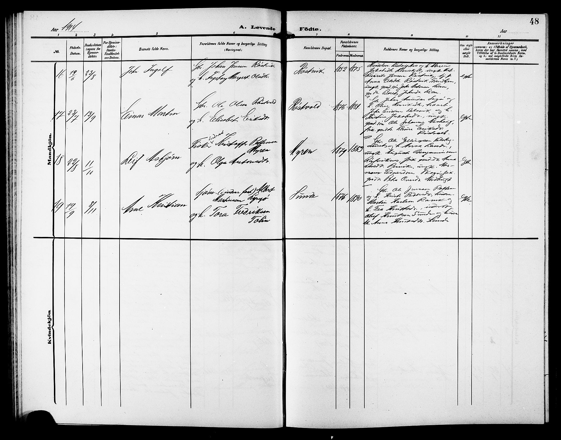 Ministerialprotokoller, klokkerbøker og fødselsregistre - Sør-Trøndelag, AV/SAT-A-1456/633/L0520: Parish register (copy) no. 633C02, 1906-1921, p. 48