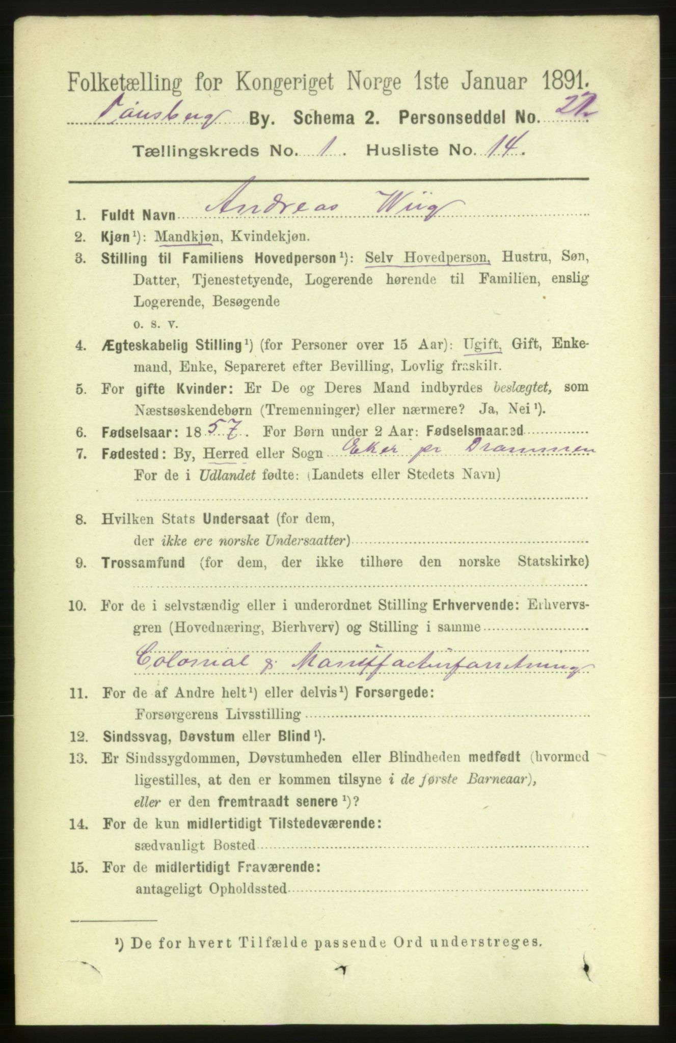 RA, 1891 census for 0705 Tønsberg, 1891, p. 1440