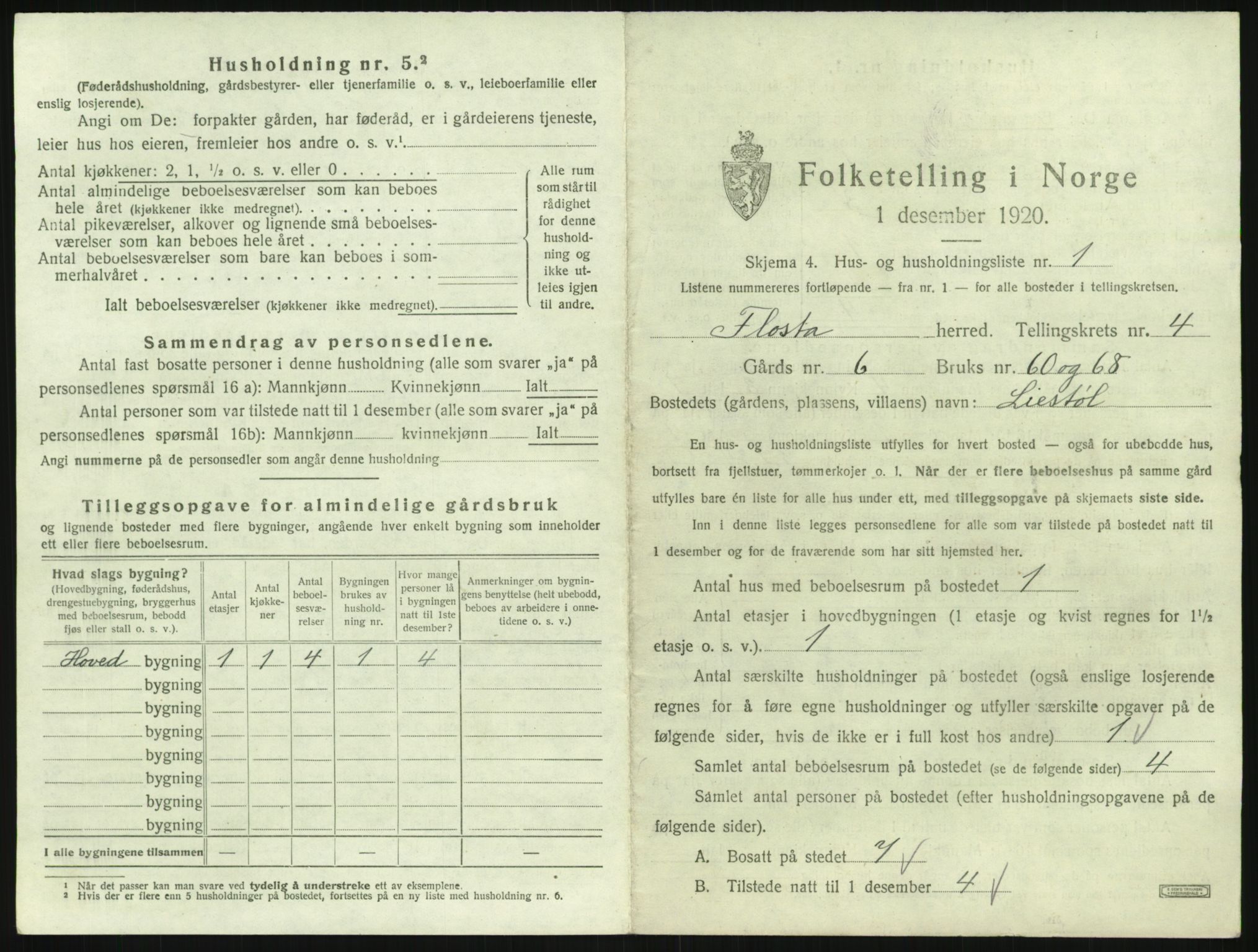 SAK, 1920 census for Flosta, 1920, p. 402