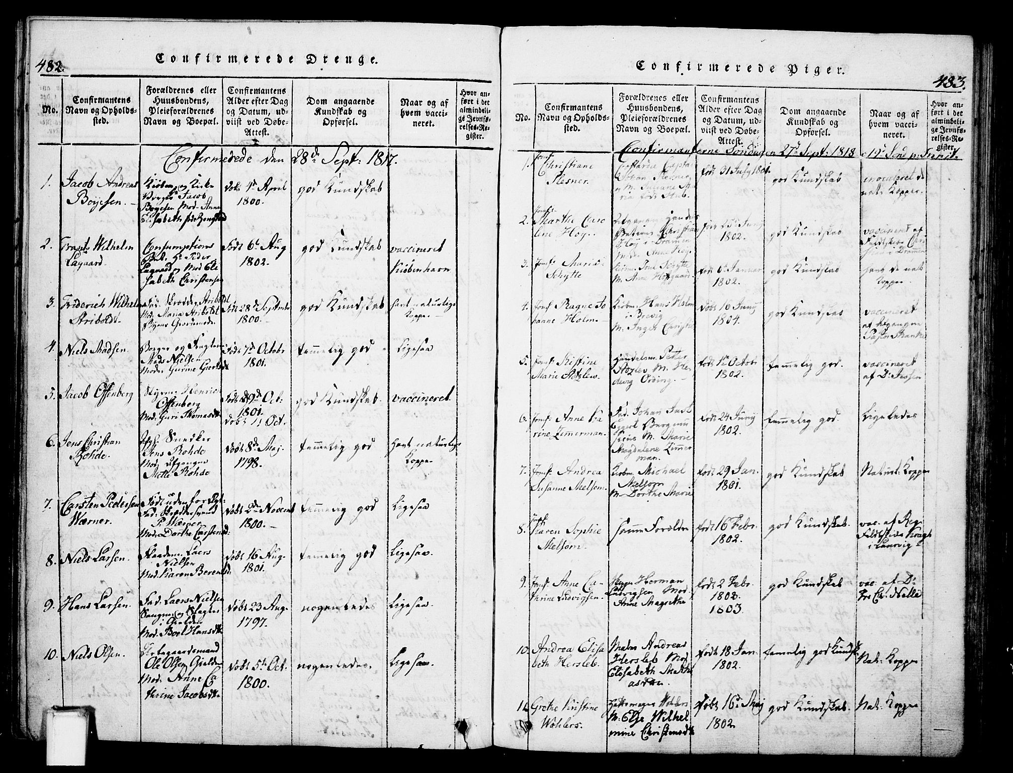 Skien kirkebøker, SAKO/A-302/G/Ga/L0002: Parish register (copy) no. 2, 1814-1842, p. 482-483