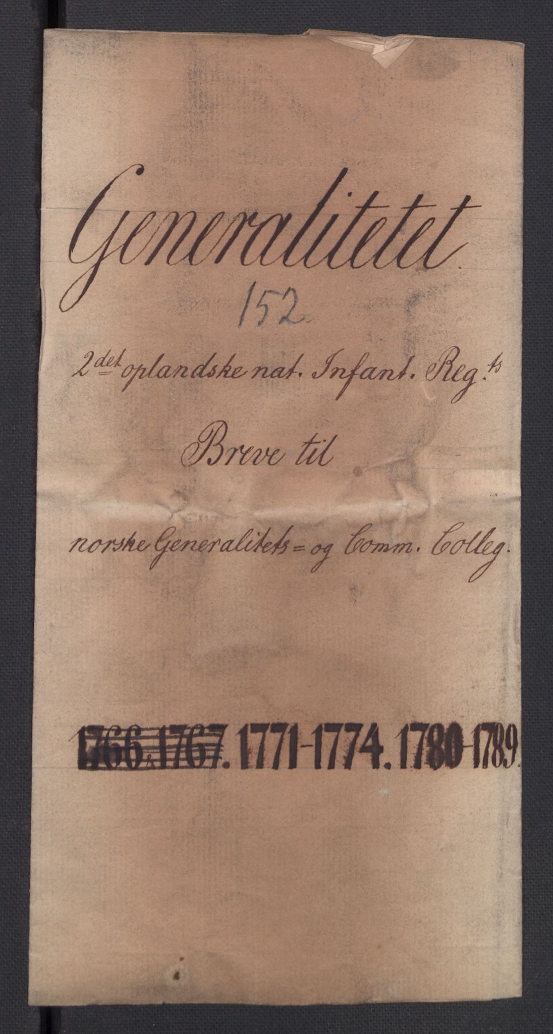 Generalitets- og kommissariatskollegiet, Det kongelige norske kommissariatskollegium, AV/RA-EA-5420/D/L0362: 2. Opplandske nasjonale infanteriregiment, 1768-1771, p. 1