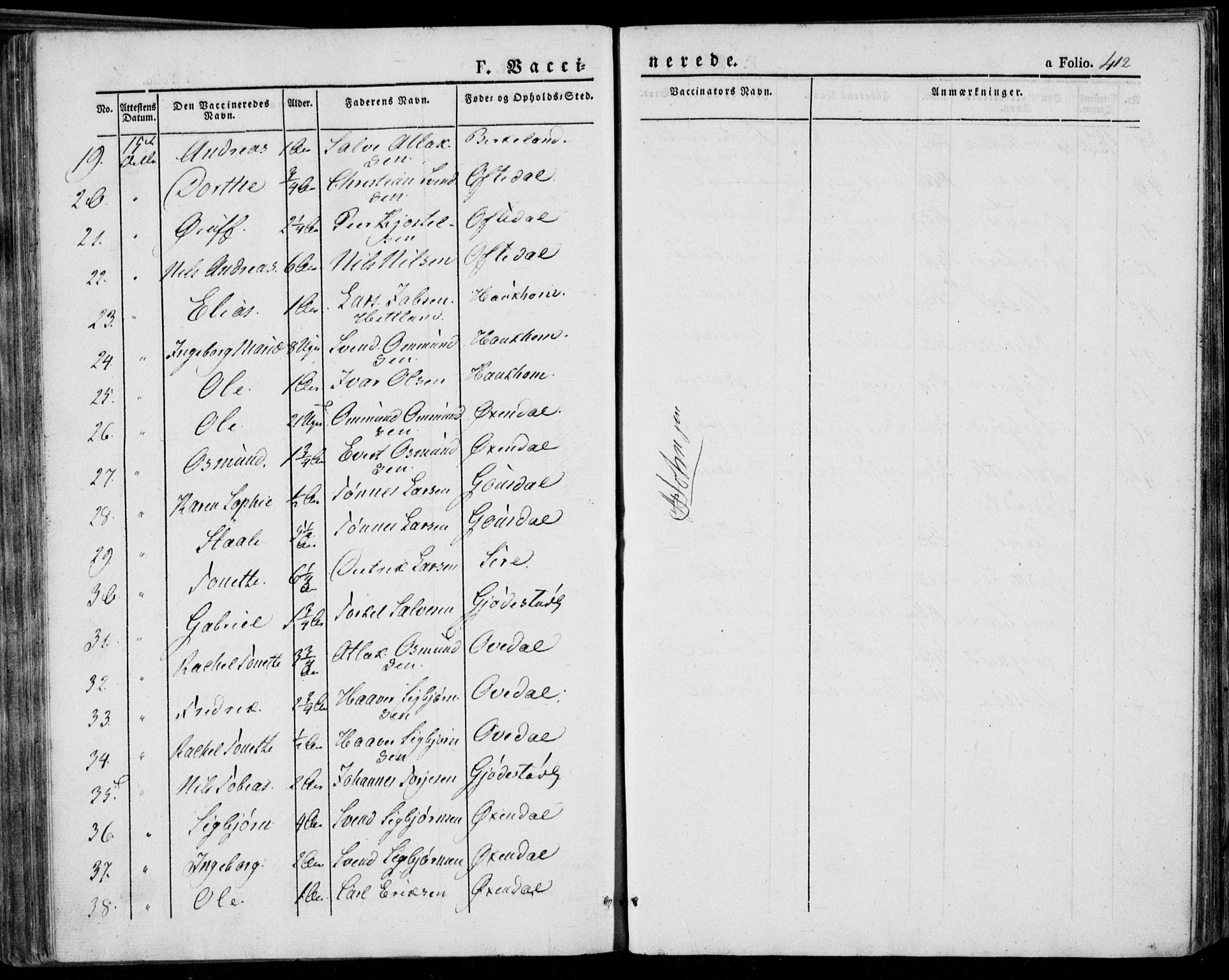 Bakke sokneprestkontor, AV/SAK-1111-0002/F/Fa/Faa/L0004: Parish register (official) no. A 4, 1834-1846, p. 412