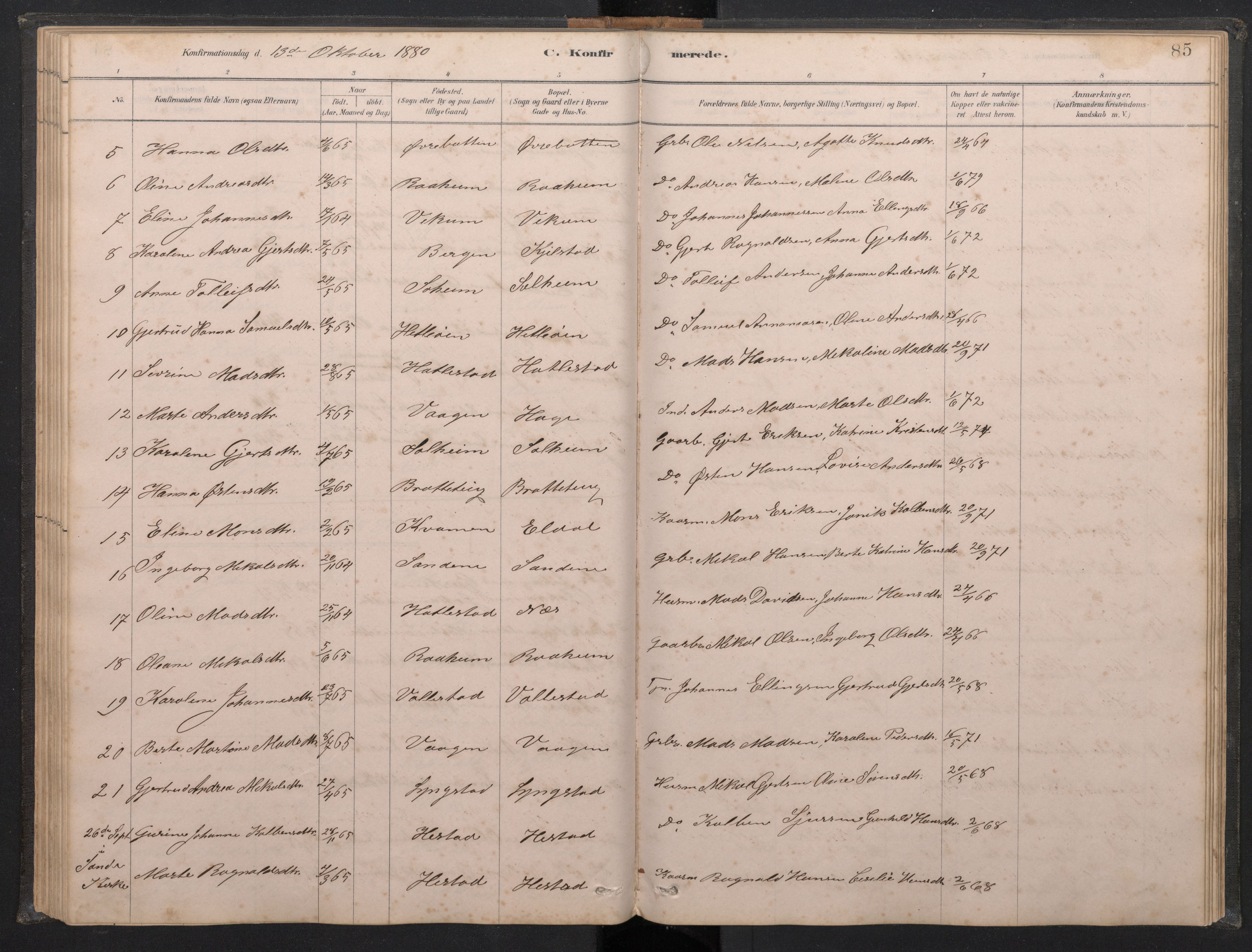 Gaular sokneprestembete, SAB/A-80001/H/Hab: Parish register (copy) no. C 3, 1878-1897, p. 84b-85a