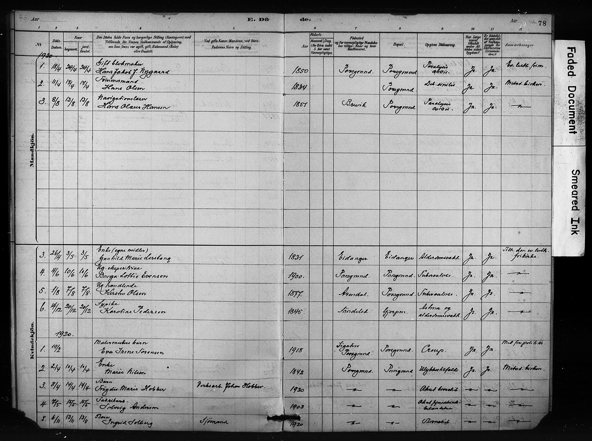 Porsgrunn kirkebøker , SAKO/A-104/F/Fa/L0009: Parish register (official) no. 9, 1878-1923, p. 78