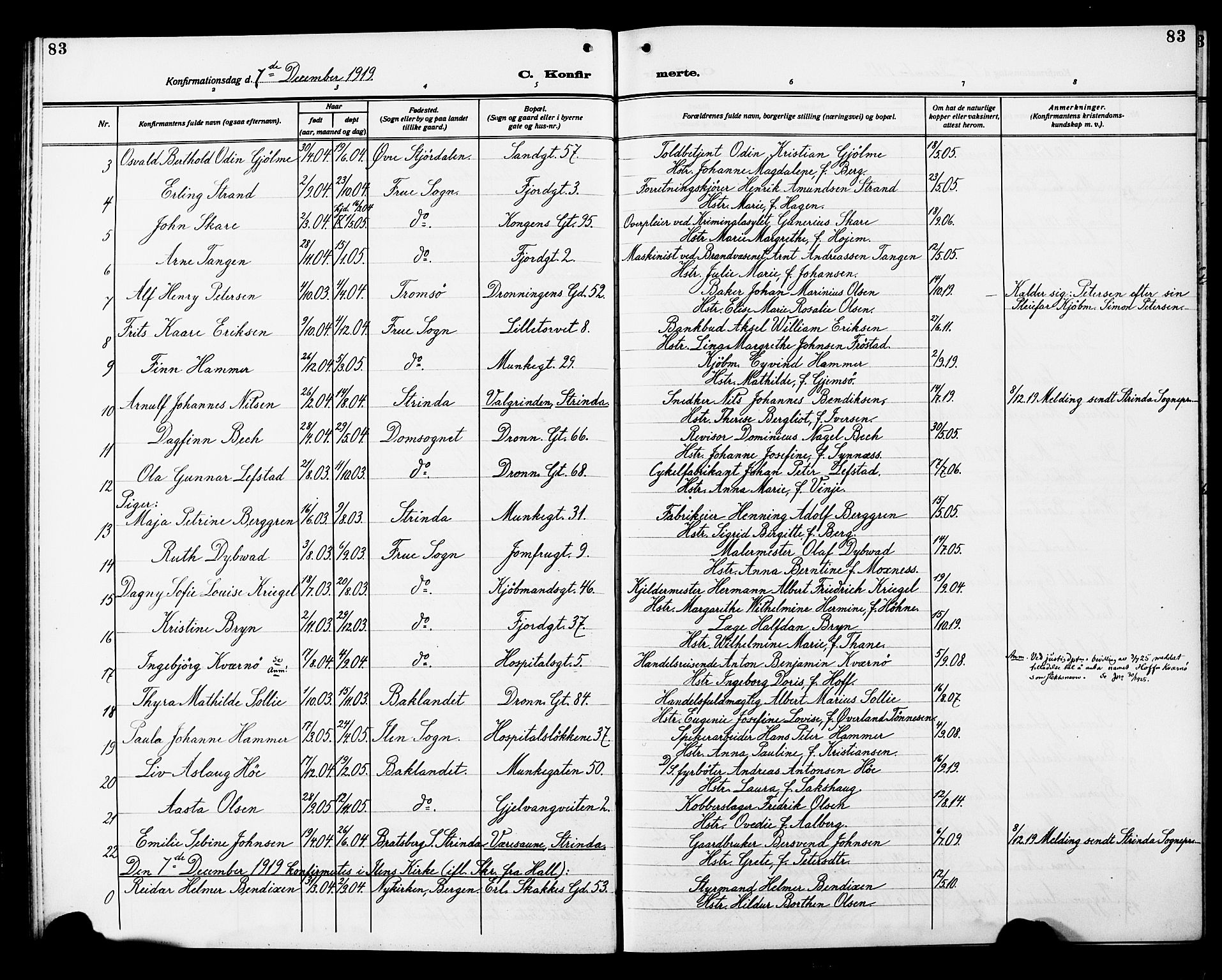 Ministerialprotokoller, klokkerbøker og fødselsregistre - Sør-Trøndelag, SAT/A-1456/602/L0147: Parish register (copy) no. 602C15, 1911-1924, p. 83