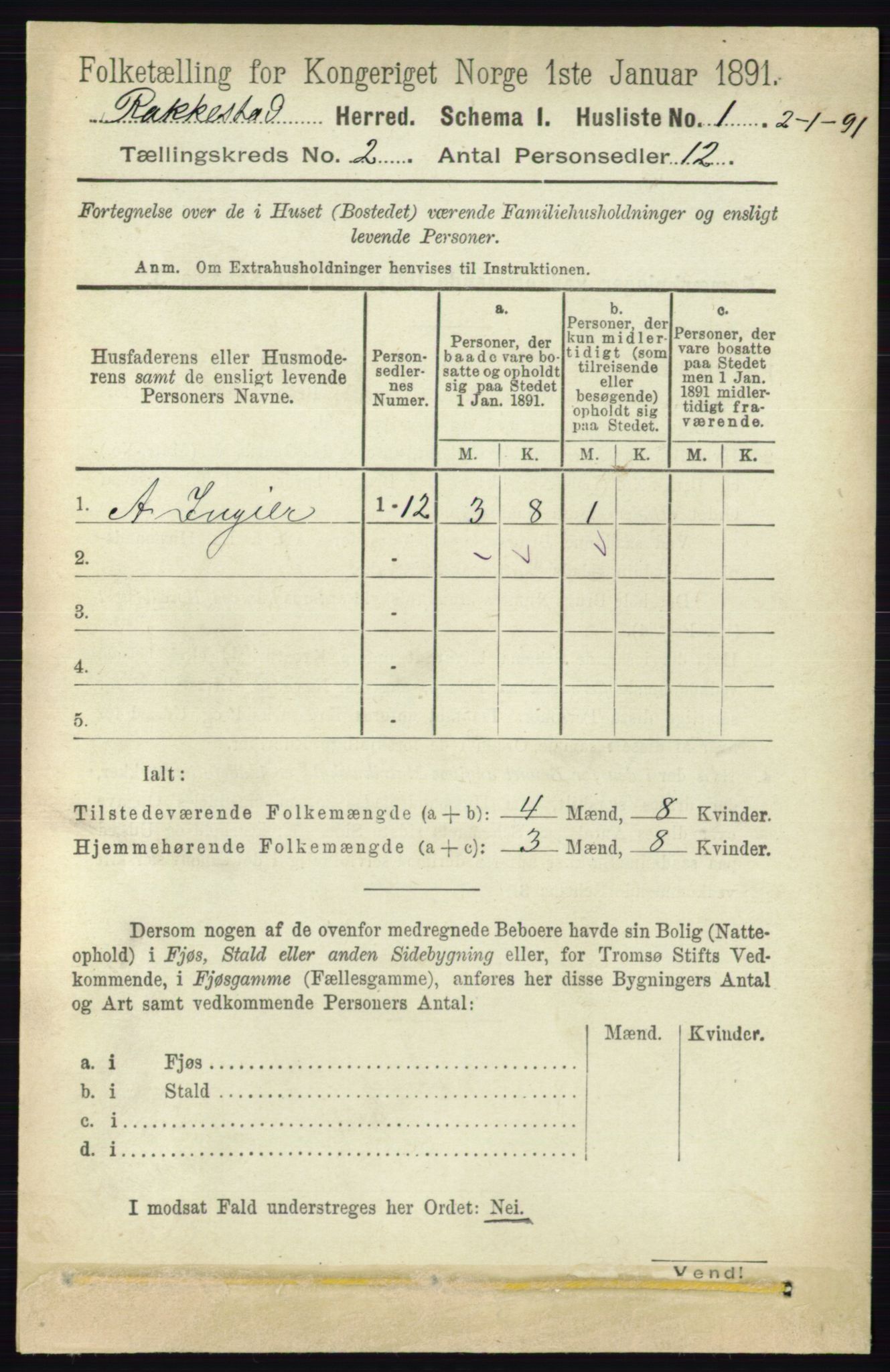 RA, 1891 census for 0128 Rakkestad, 1891, p. 521