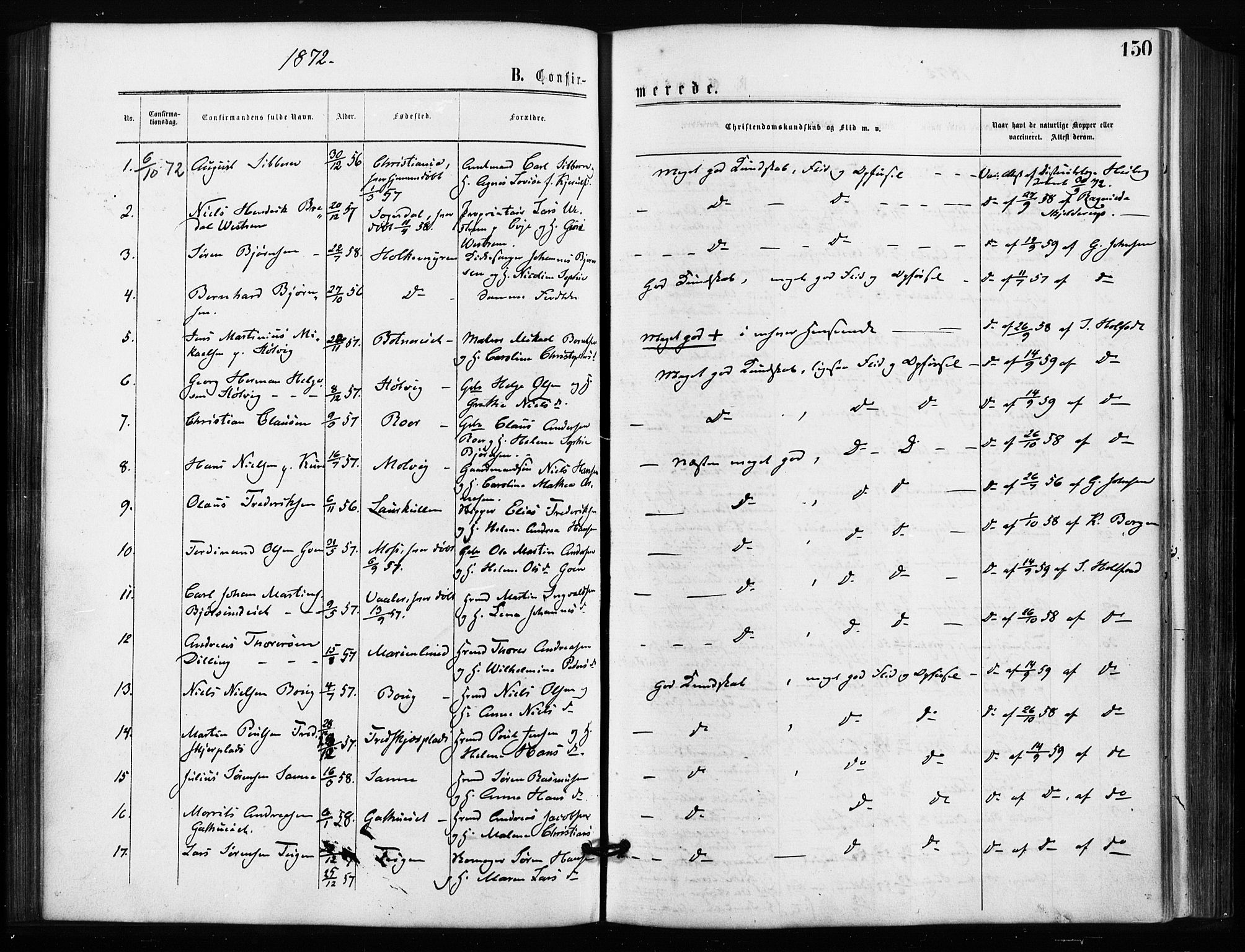 Rygge prestekontor Kirkebøker, SAO/A-10084b/F/Fa/L0006: Parish register (official) no. 6, 1872-1877, p. 150