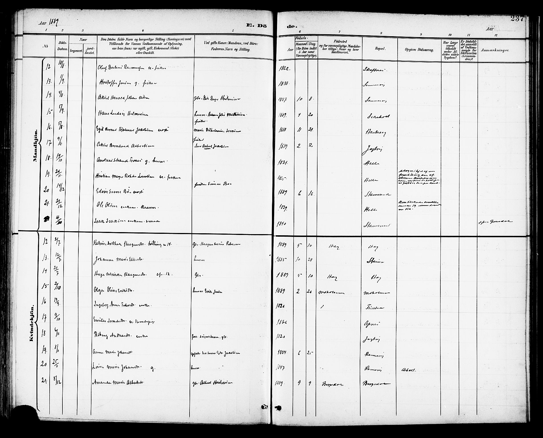 Ministerialprotokoller, klokkerbøker og fødselsregistre - Nordland, AV/SAT-A-1459/882/L1179: Parish register (official) no. 882A01, 1886-1898, p. 237