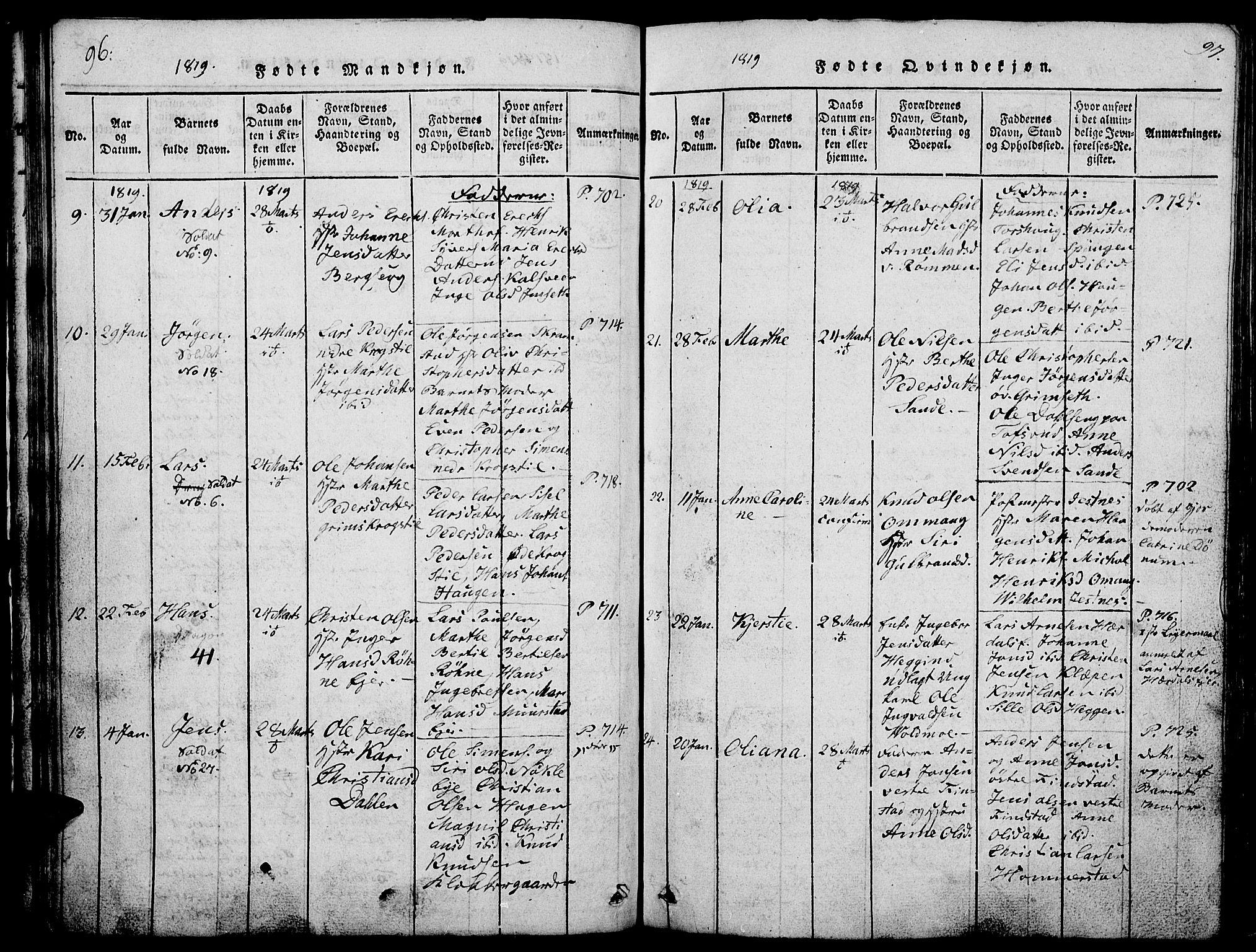 Løten prestekontor, SAH/PREST-022/L/La/L0001: Parish register (copy) no. 1, 1812-1832, p. 96-97