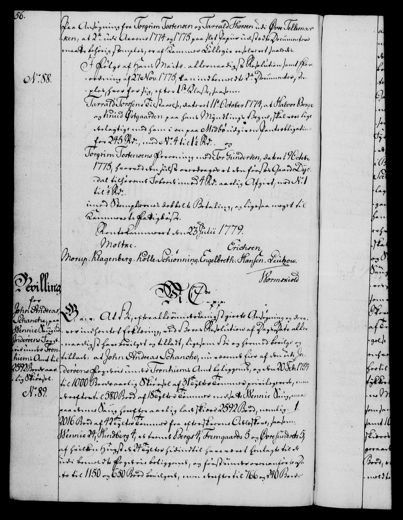 Rentekammeret, Kammerkanselliet, AV/RA-EA-3111/G/Gg/Gga/L0011: Norsk ekspedisjonsprotokoll med register (merket RK 53.11), 1779-1781, p. 56