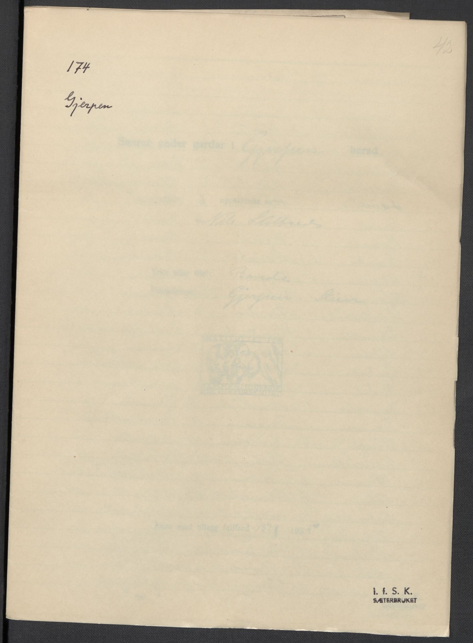 Instituttet for sammenlignende kulturforskning, AV/RA-PA-0424/F/Fc/L0007/0001: Eske B7: / Telemark (perm XVI), 1934-1936, p. 42