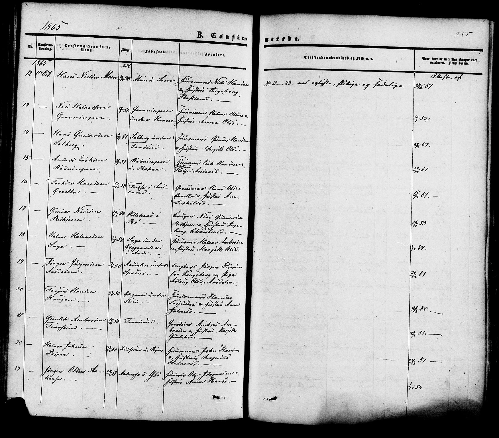Heddal kirkebøker, SAKO/A-268/F/Fa/L0007: Parish register (official) no. I 7, 1855-1877, p. 255