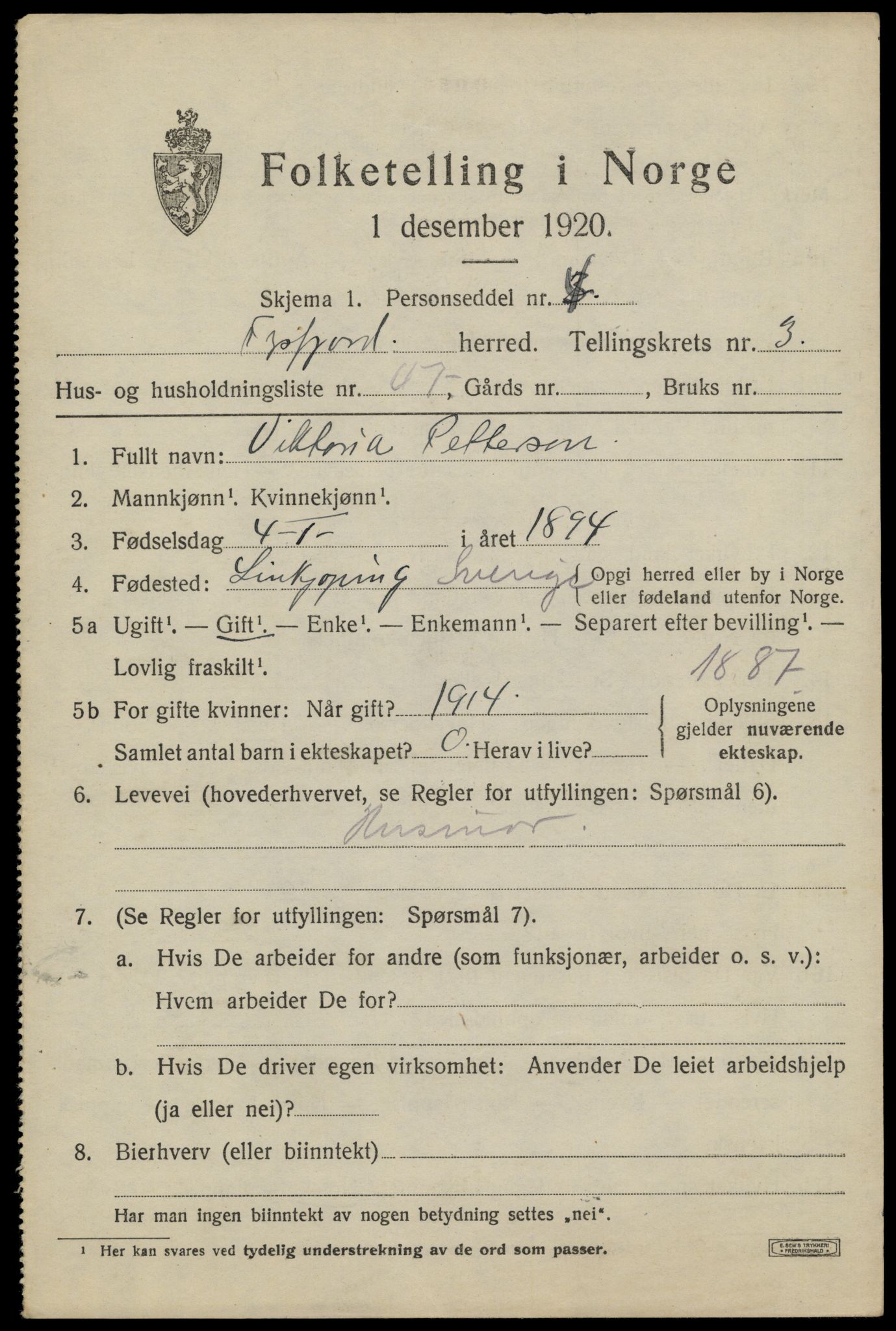 SAT, 1920 census for Tysfjord, 1920, p. 3163