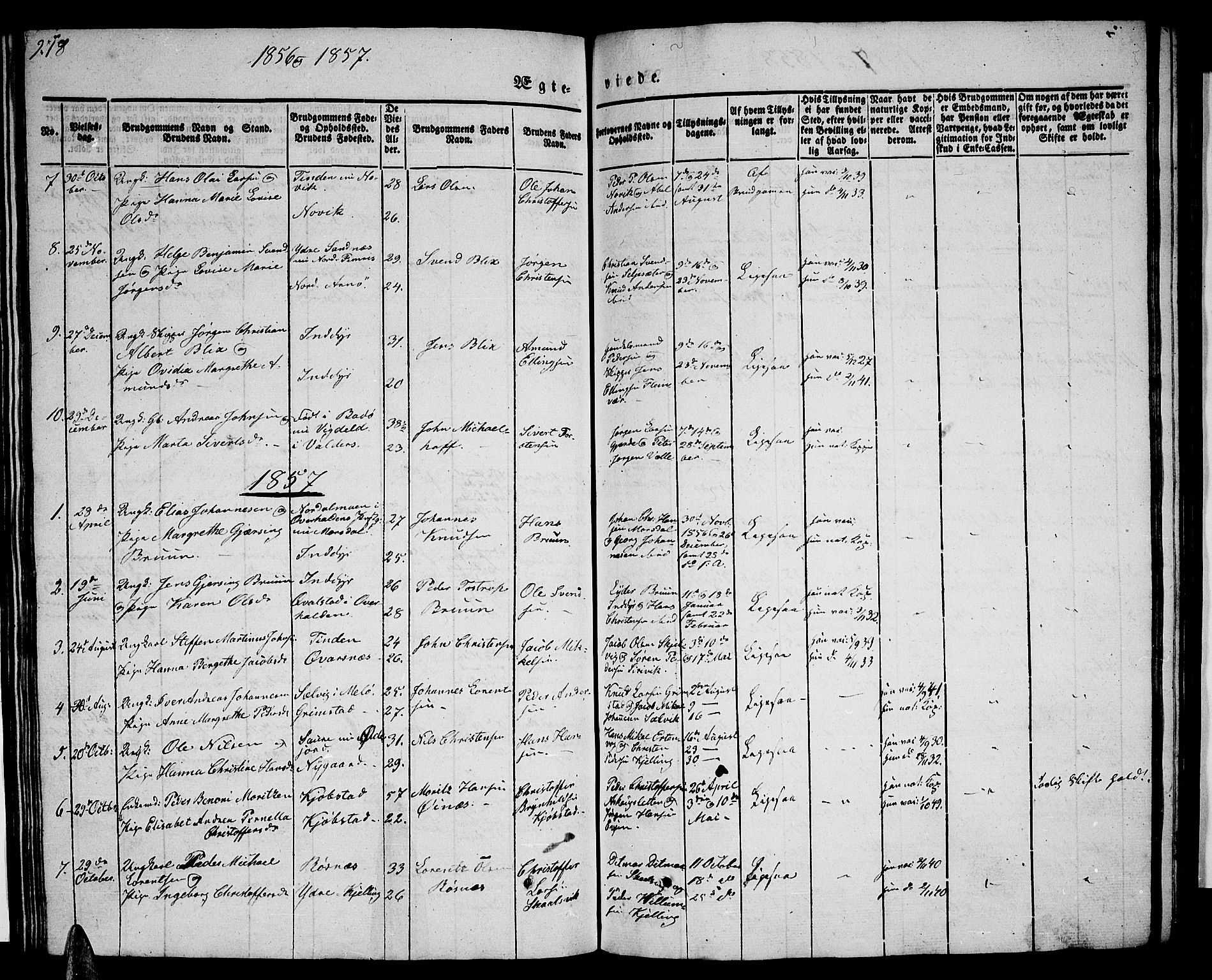 Ministerialprotokoller, klokkerbøker og fødselsregistre - Nordland, AV/SAT-A-1459/805/L0106: Parish register (copy) no. 805C02, 1841-1861, p. 278