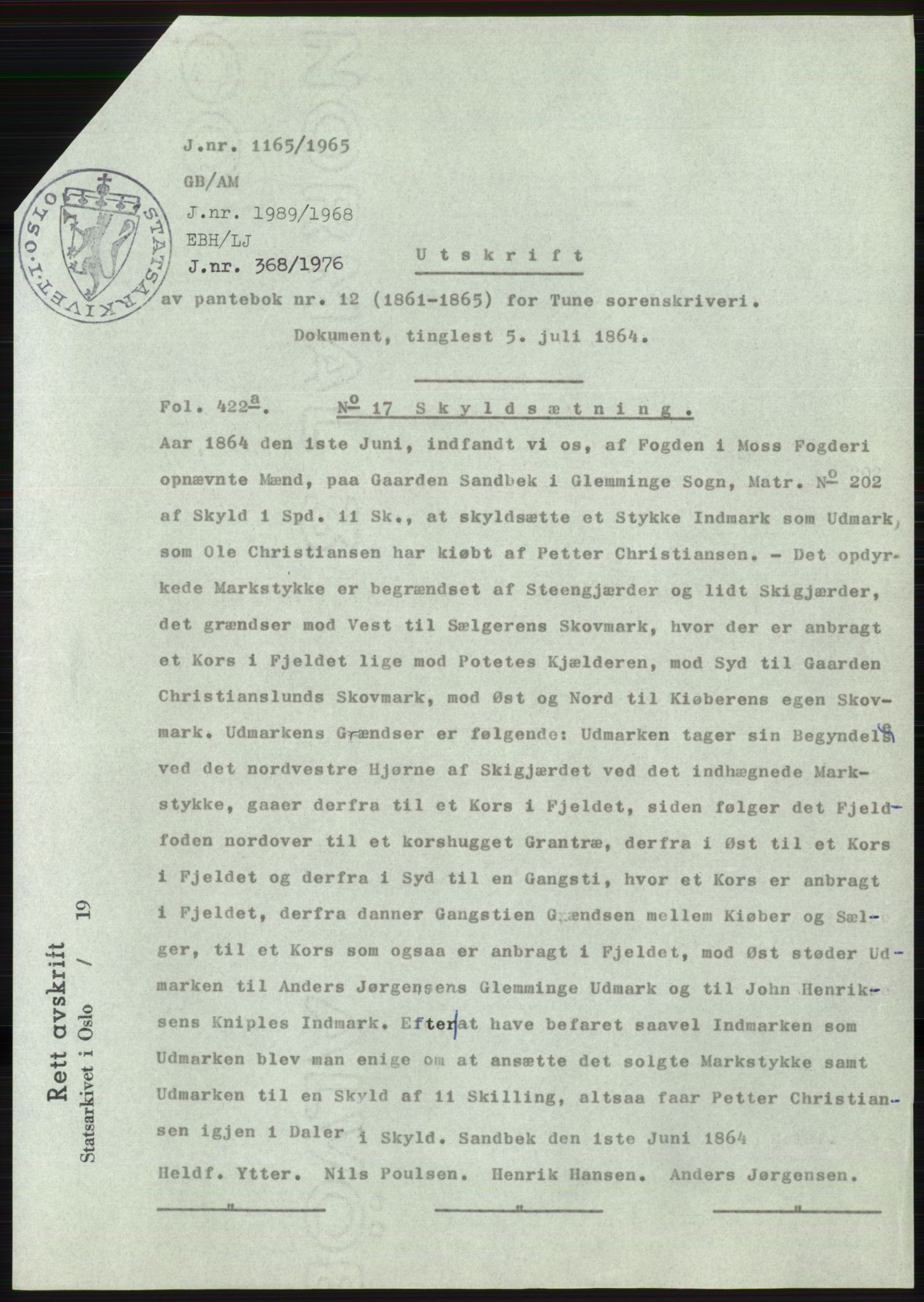 Statsarkivet i Oslo, AV/SAO-A-10621/Z/Zd/L0022: Avskrifter, j.nr 906-2135/1965, 1965, p. 120