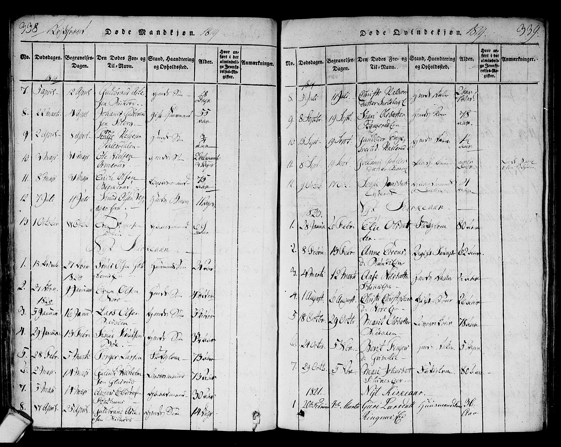 Sigdal kirkebøker, AV/SAKO-A-245/F/Fa/L0005: Parish register (official) no. I 5 /3, 1815-1829, p. 338-339