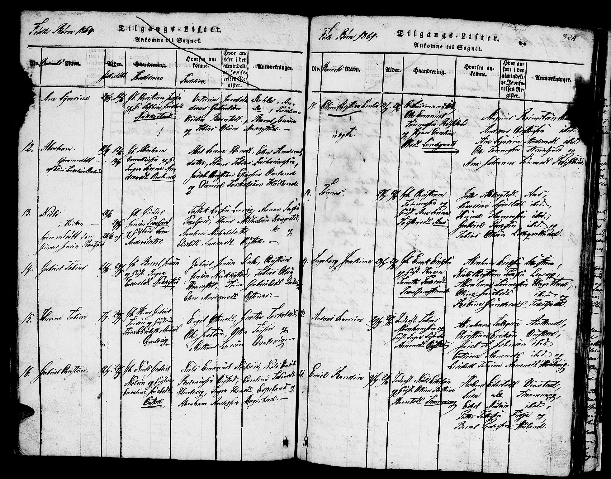 Lyngdal sokneprestkontor, AV/SAK-1111-0029/F/Fb/Fba/L0001: Parish register (copy) no. B 1, 1816-1876, p. 324