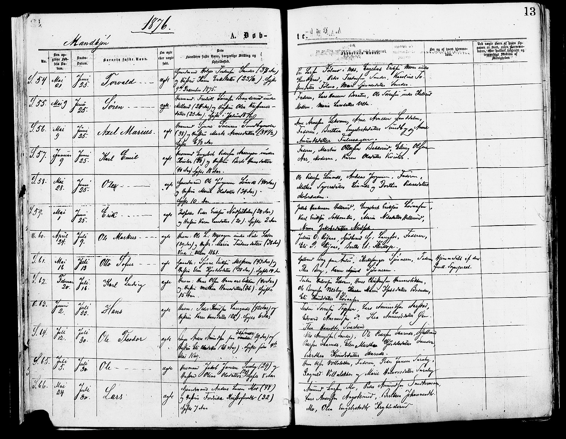 Sør-Odal prestekontor, AV/SAH-PREST-030/H/Ha/Haa/L0005: Parish register (official) no. 5, 1876-1885, p. 13