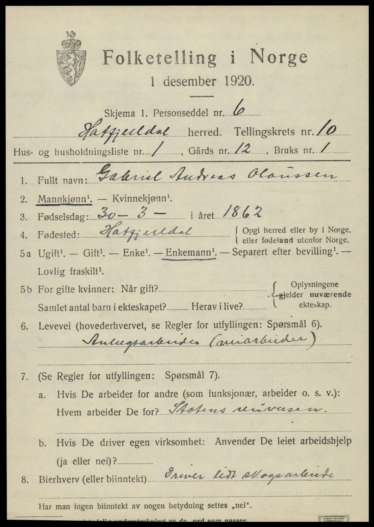 SAT, 1920 census for Hattfjelldal, 1920, p. 2290