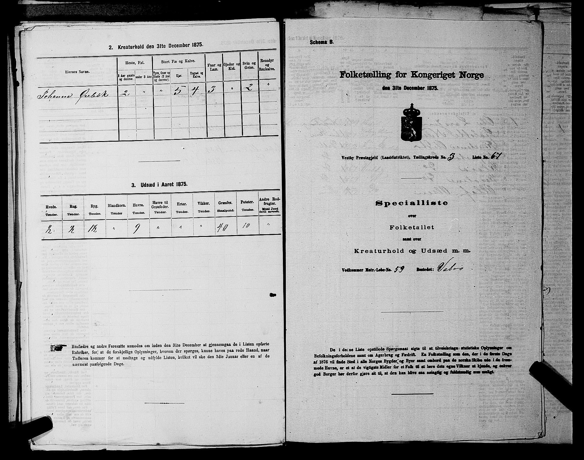 RA, 1875 census for 0211L Vestby/Vestby, Garder og Såner, 1875, p. 430