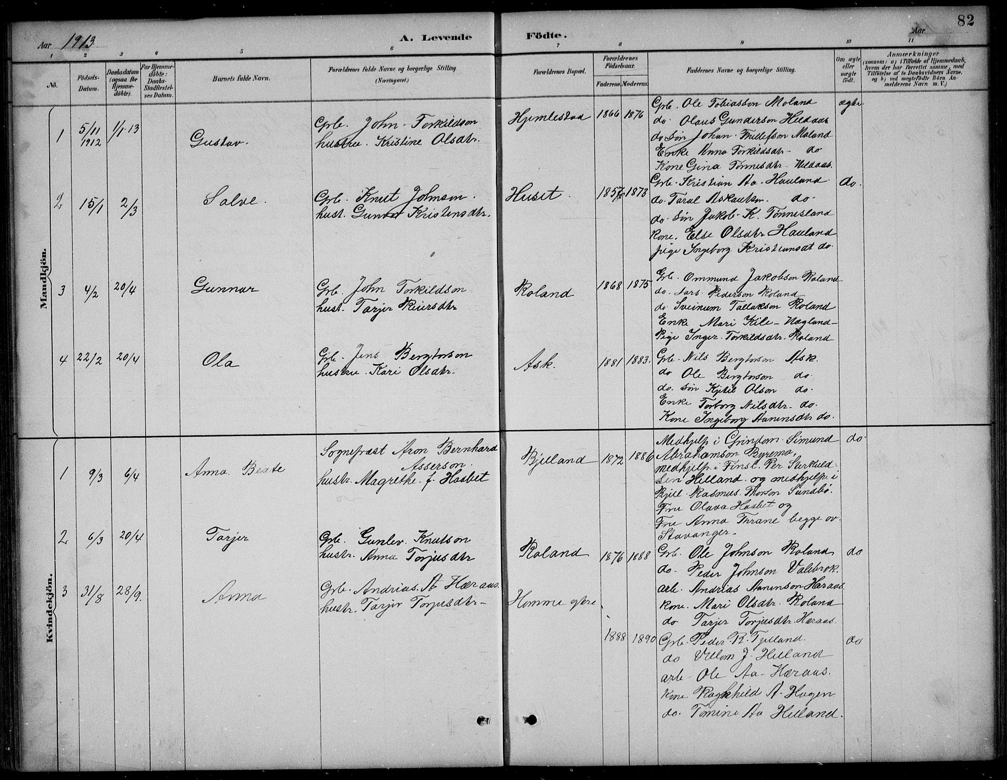 Bjelland sokneprestkontor, SAK/1111-0005/F/Fb/Fba/L0005: Parish register (copy) no. B 5, 1887-1923, p. 82
