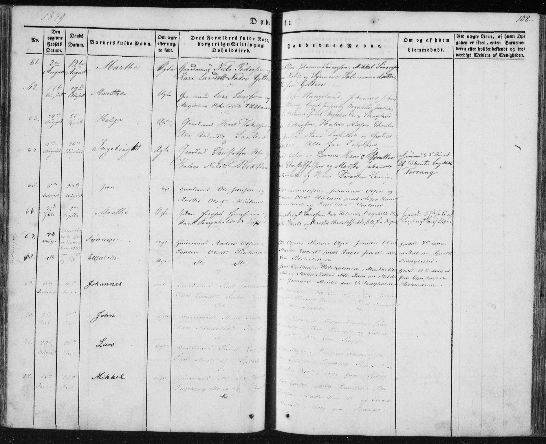 Sund sokneprestembete, AV/SAB-A-99930: Parish register (official) no. A 13, 1835-1849, p. 108