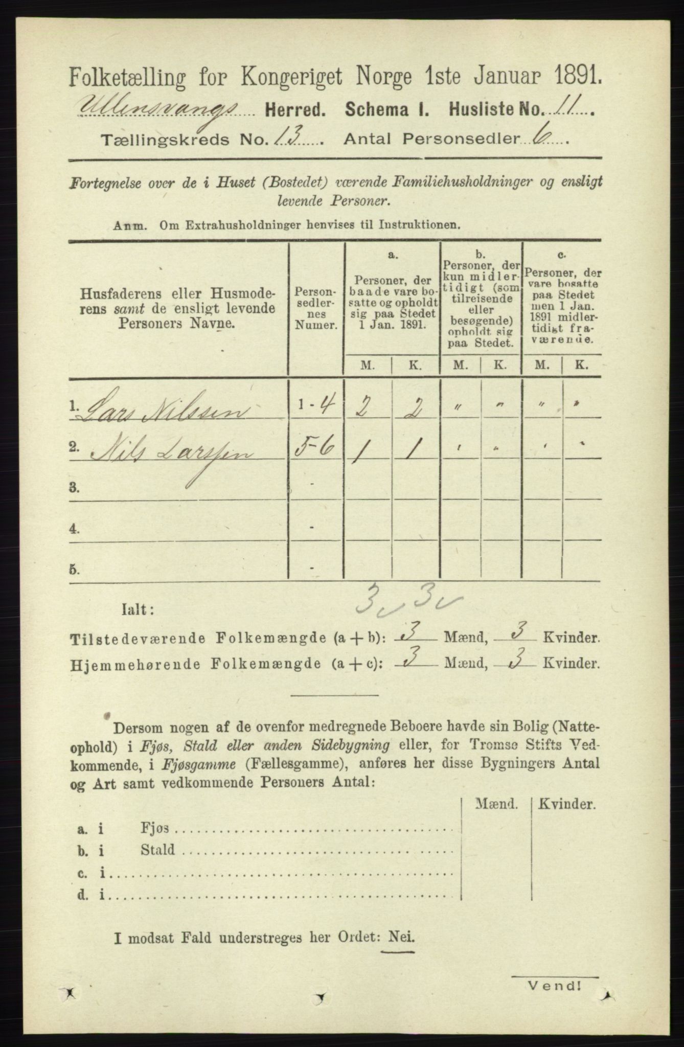 RA, 1891 census for 1230 Ullensvang, 1891, p. 5032