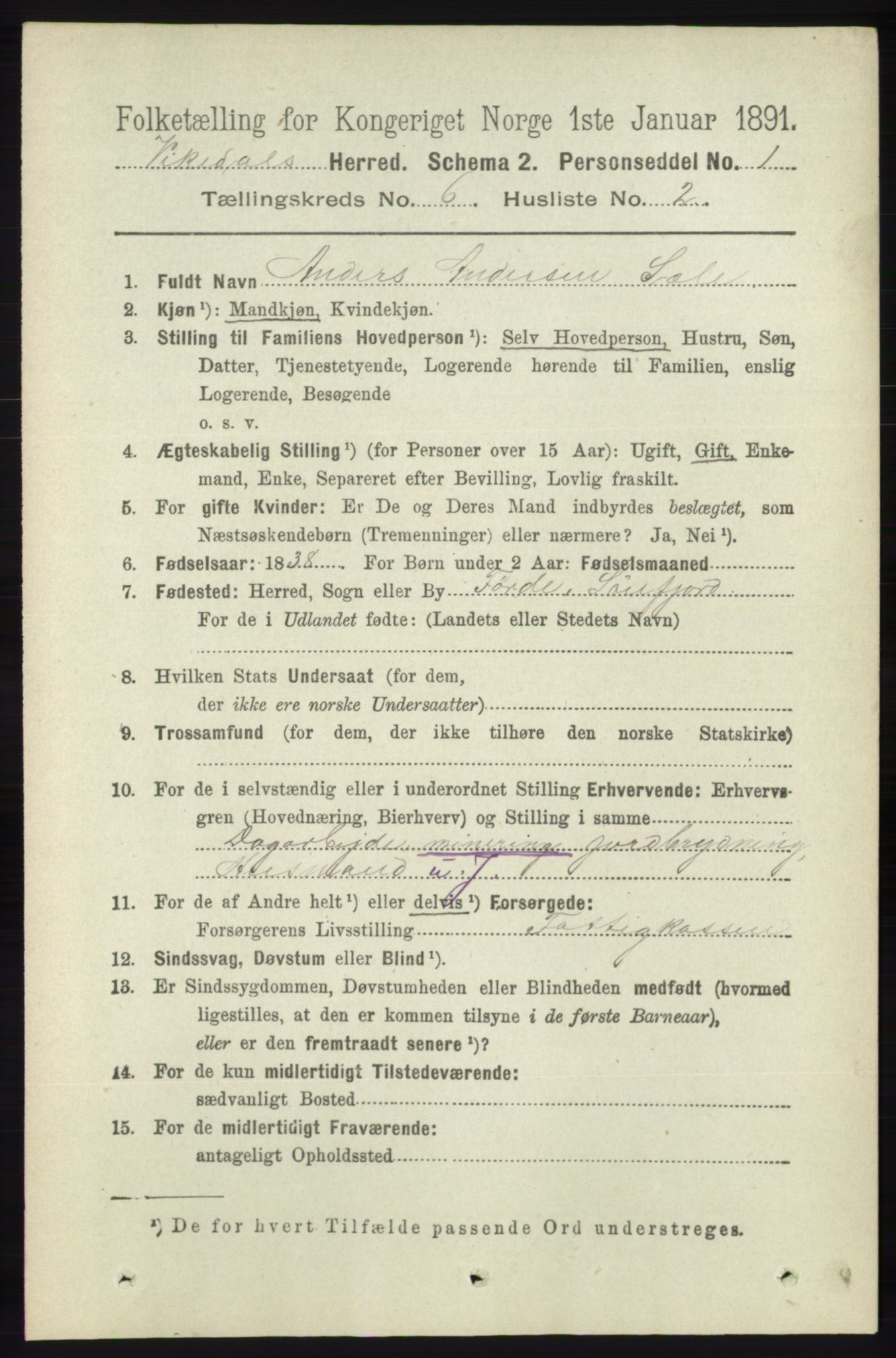 RA, 1891 census for 1157 Vikedal, 1891, p. 1575