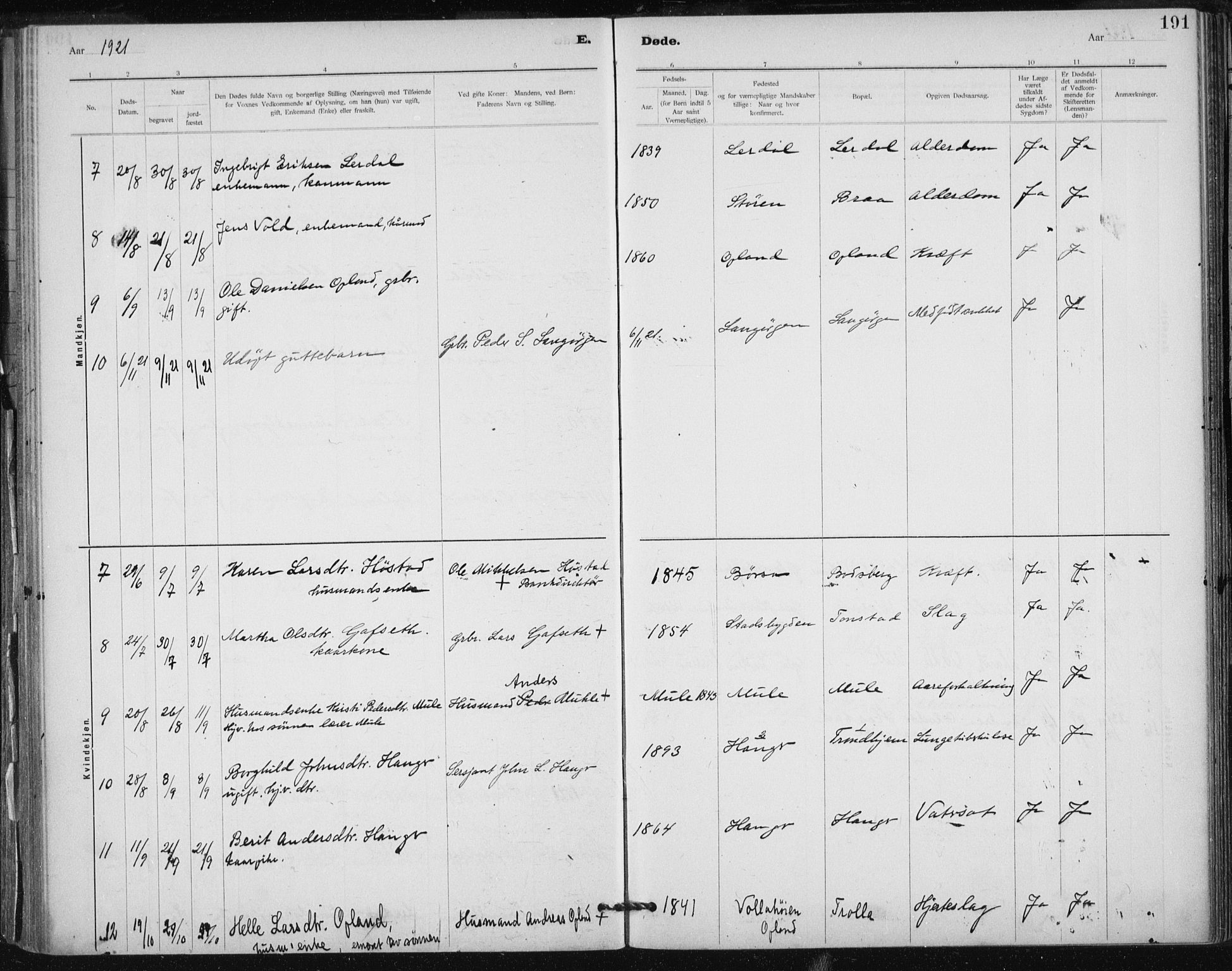Ministerialprotokoller, klokkerbøker og fødselsregistre - Sør-Trøndelag, SAT/A-1456/612/L0381: Parish register (official) no. 612A13, 1907-1923, p. 191
