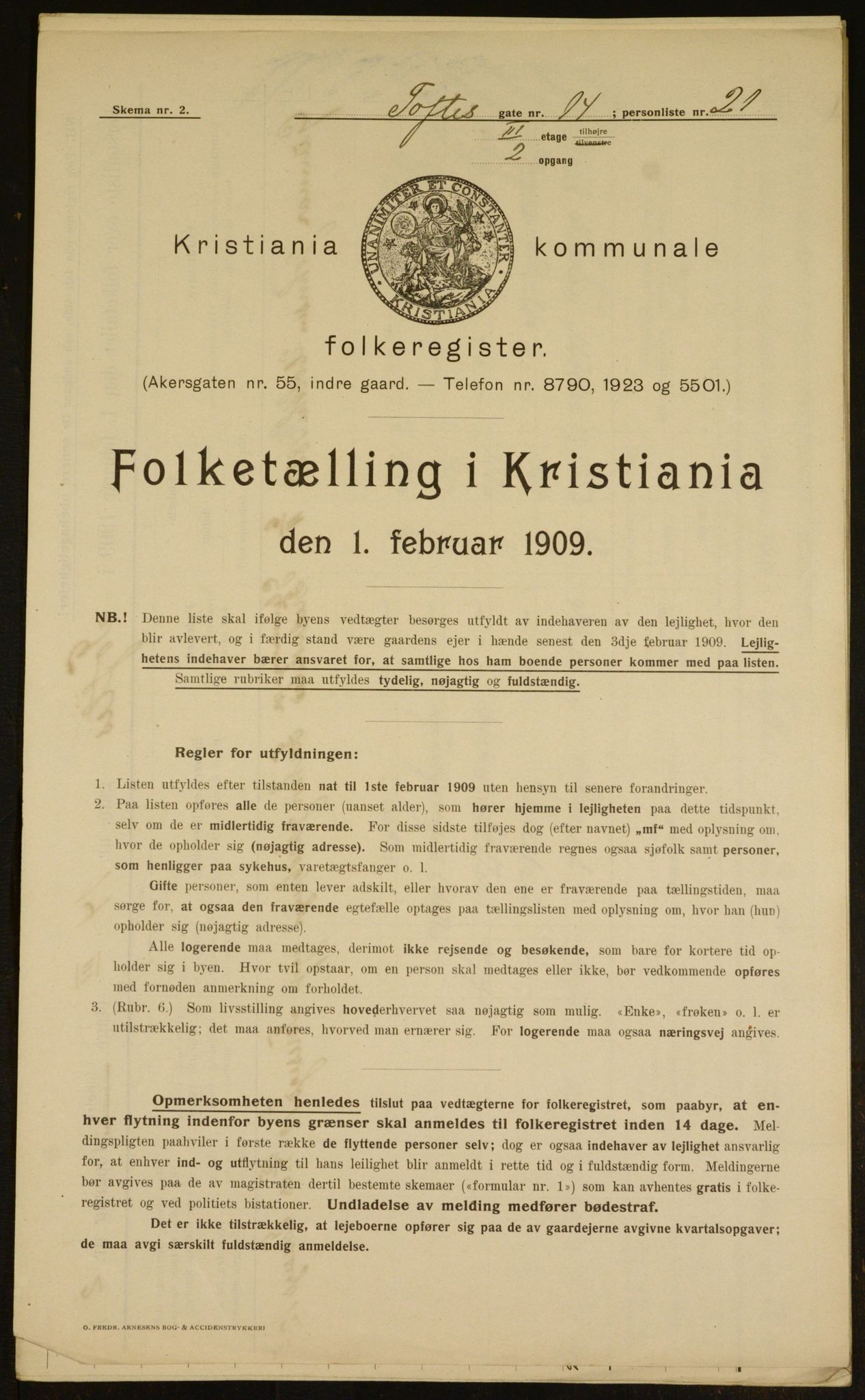 OBA, Municipal Census 1909 for Kristiania, 1909, p. 101114