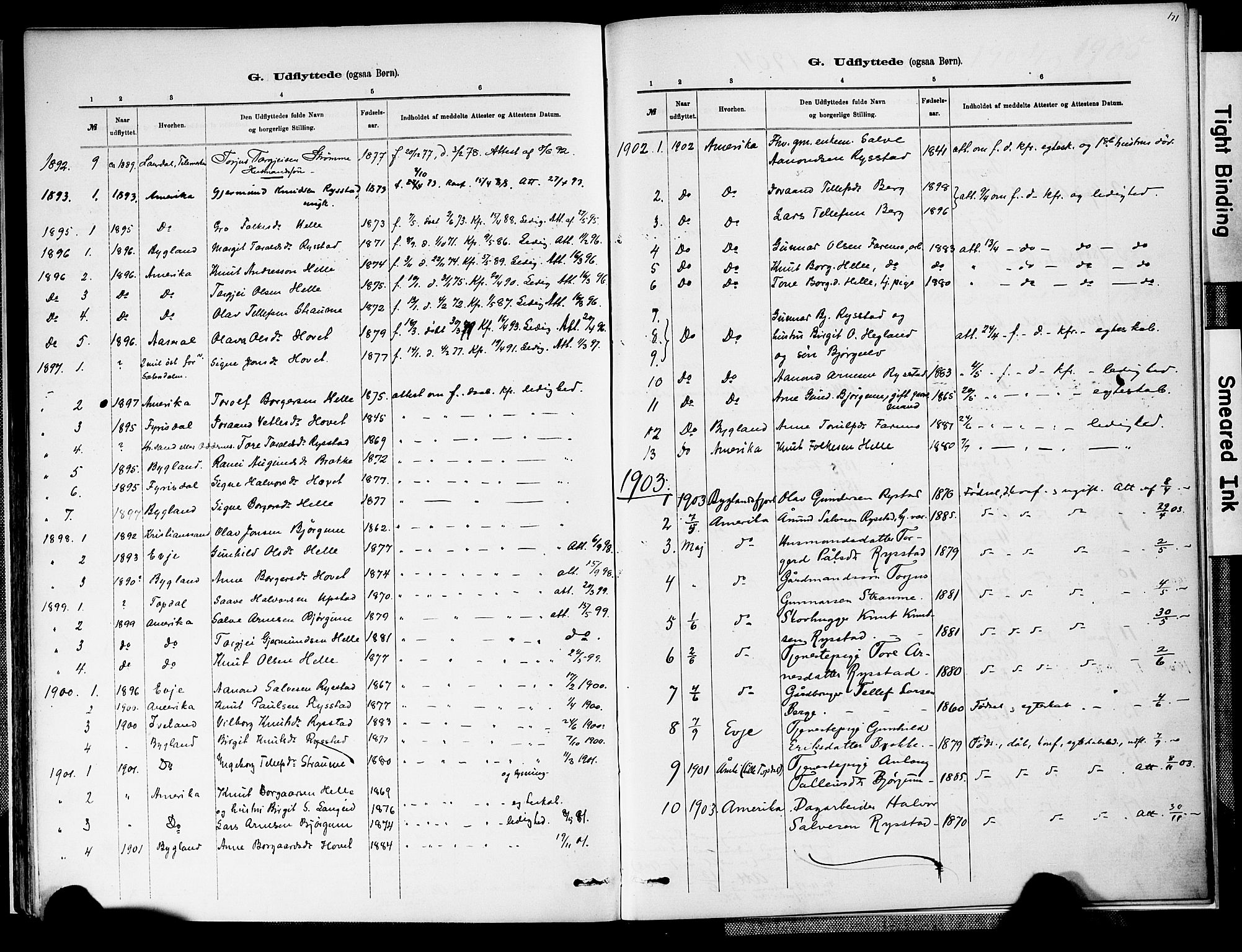Valle sokneprestkontor, SAK/1111-0044/F/Fa/Fab/L0001: Parish register (official) no. A 1, 1882-1910, p. 171