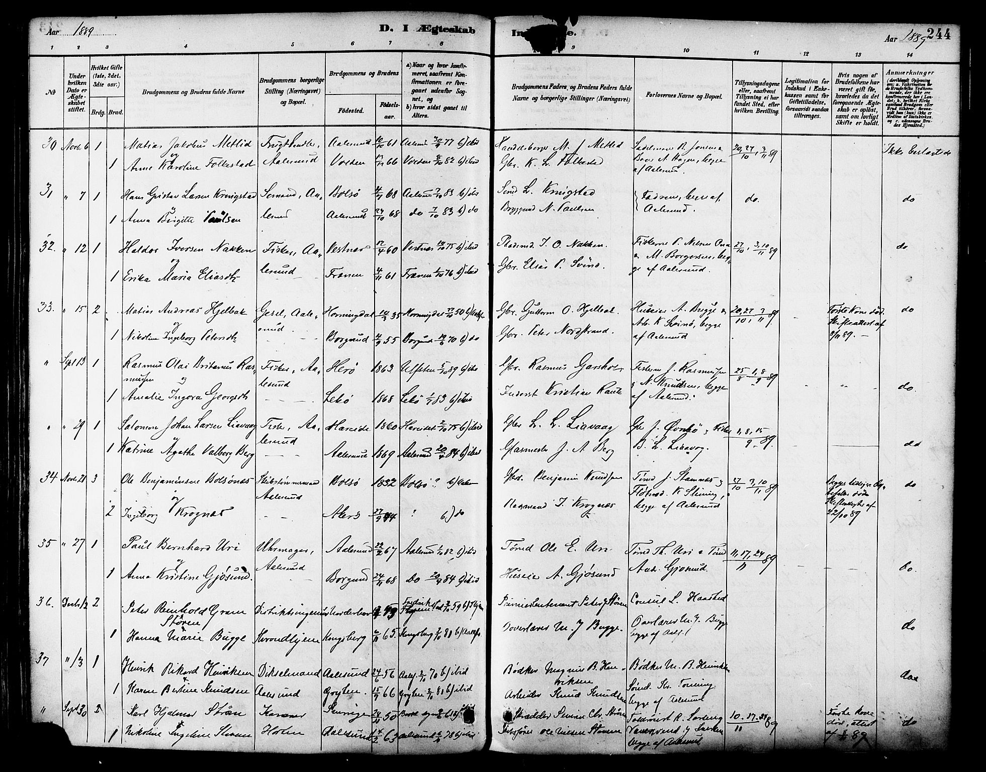 Ministerialprotokoller, klokkerbøker og fødselsregistre - Møre og Romsdal, SAT/A-1454/529/L0455: Parish register (official) no. 529A05, 1885-1893, p. 244