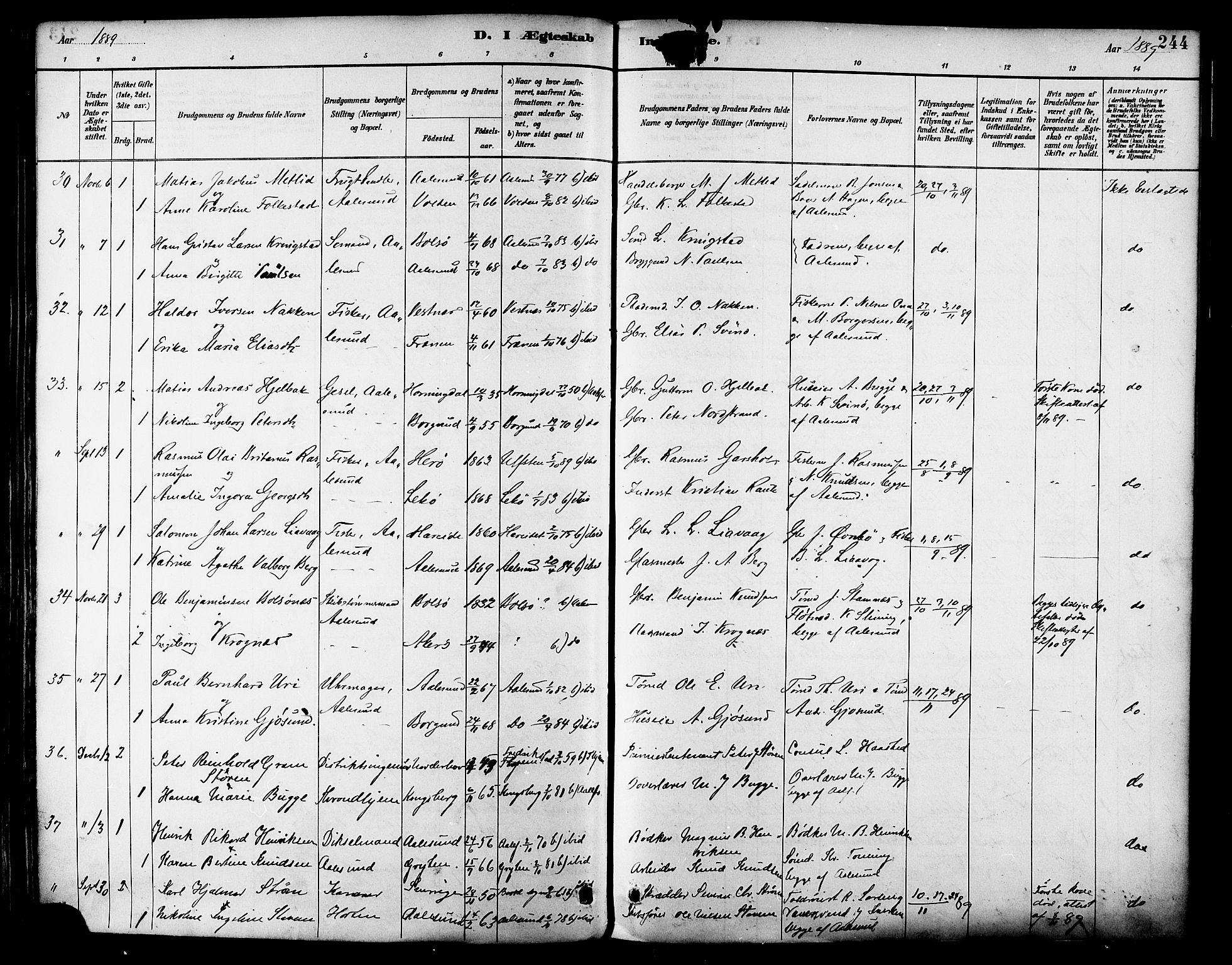 Ministerialprotokoller, klokkerbøker og fødselsregistre - Møre og Romsdal, AV/SAT-A-1454/529/L0455: Parish register (official) no. 529A05, 1885-1893, p. 244