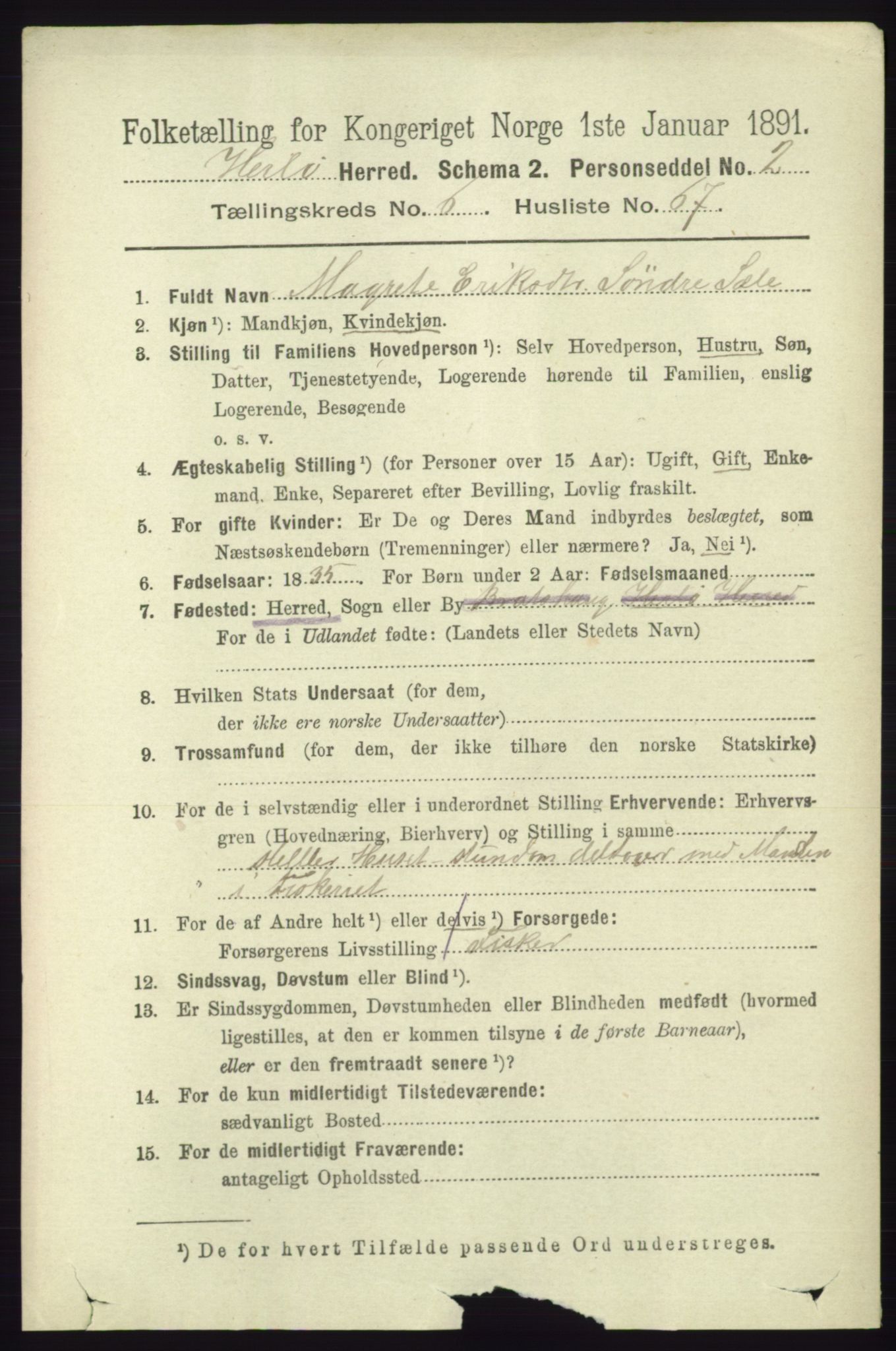 RA, 1891 census for 1258 Herdla, 1891, p. 3056