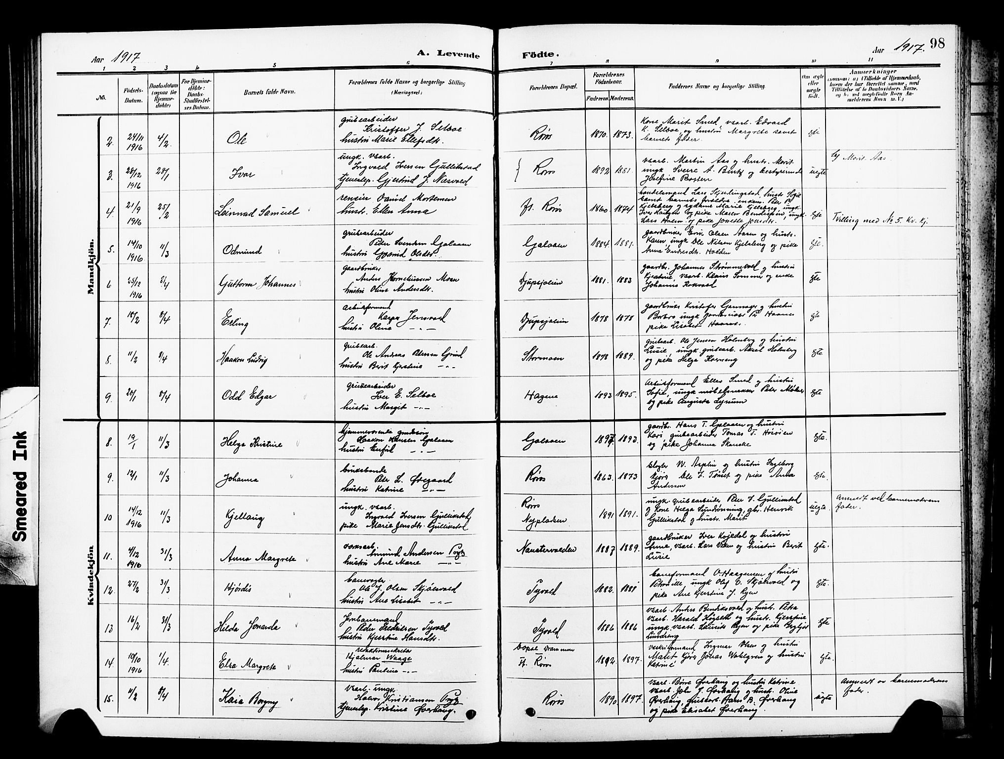 Ministerialprotokoller, klokkerbøker og fødselsregistre - Sør-Trøndelag, SAT/A-1456/681/L0942: Parish register (copy) no. 681C06, 1906-1925, p. 98