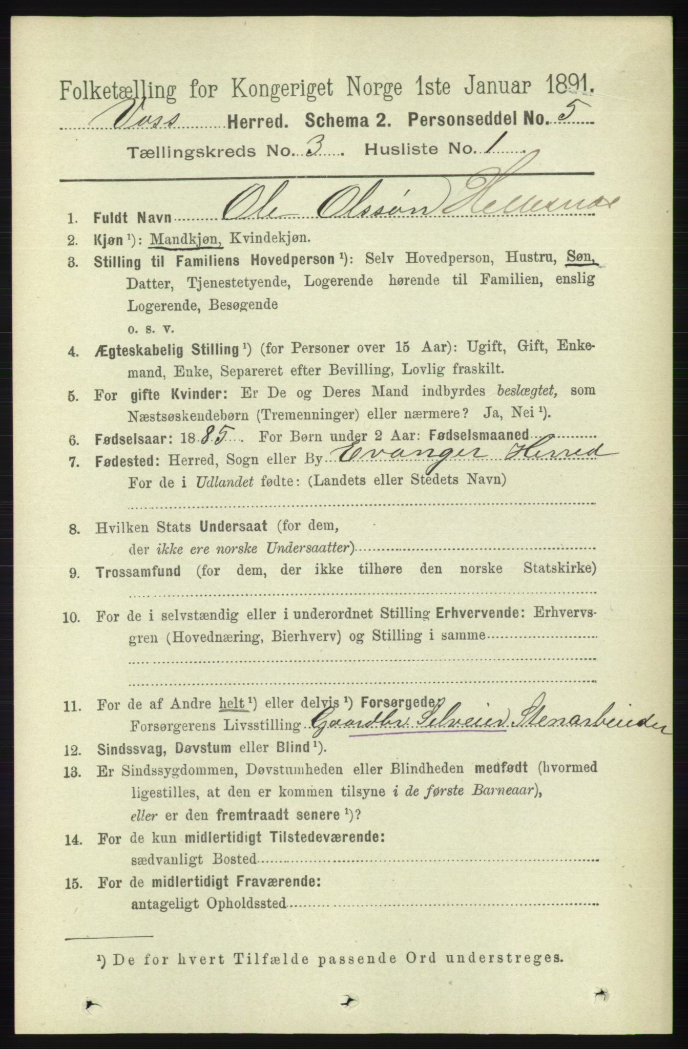 RA, 1891 census for 1235 Voss, 1891, p. 1178