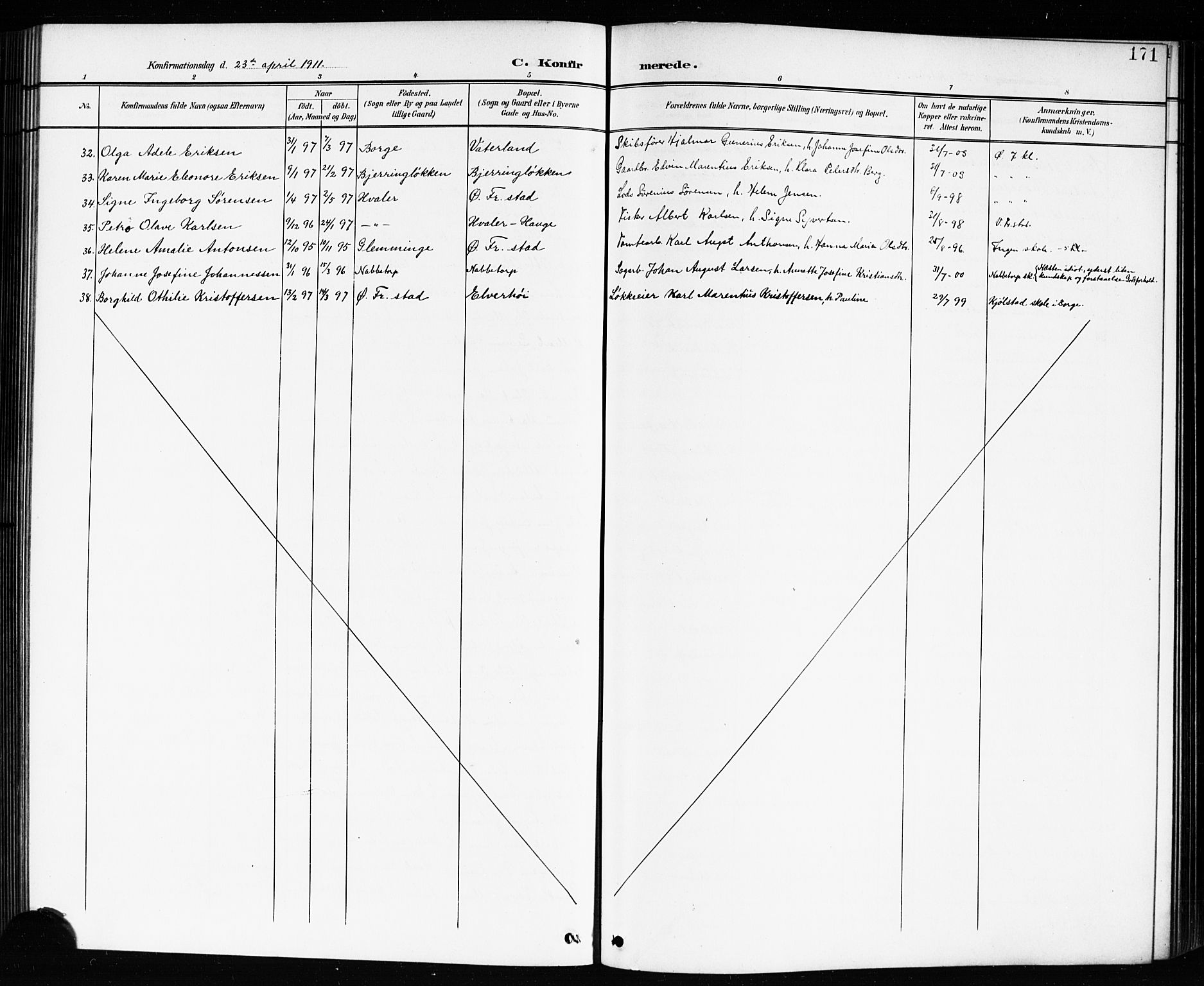 Østre Fredrikstad prestekontor Kirkebøker, AV/SAO-A-10907/G/Ga/L0002: Parish register (copy) no. 2, 1900-1919, p. 171