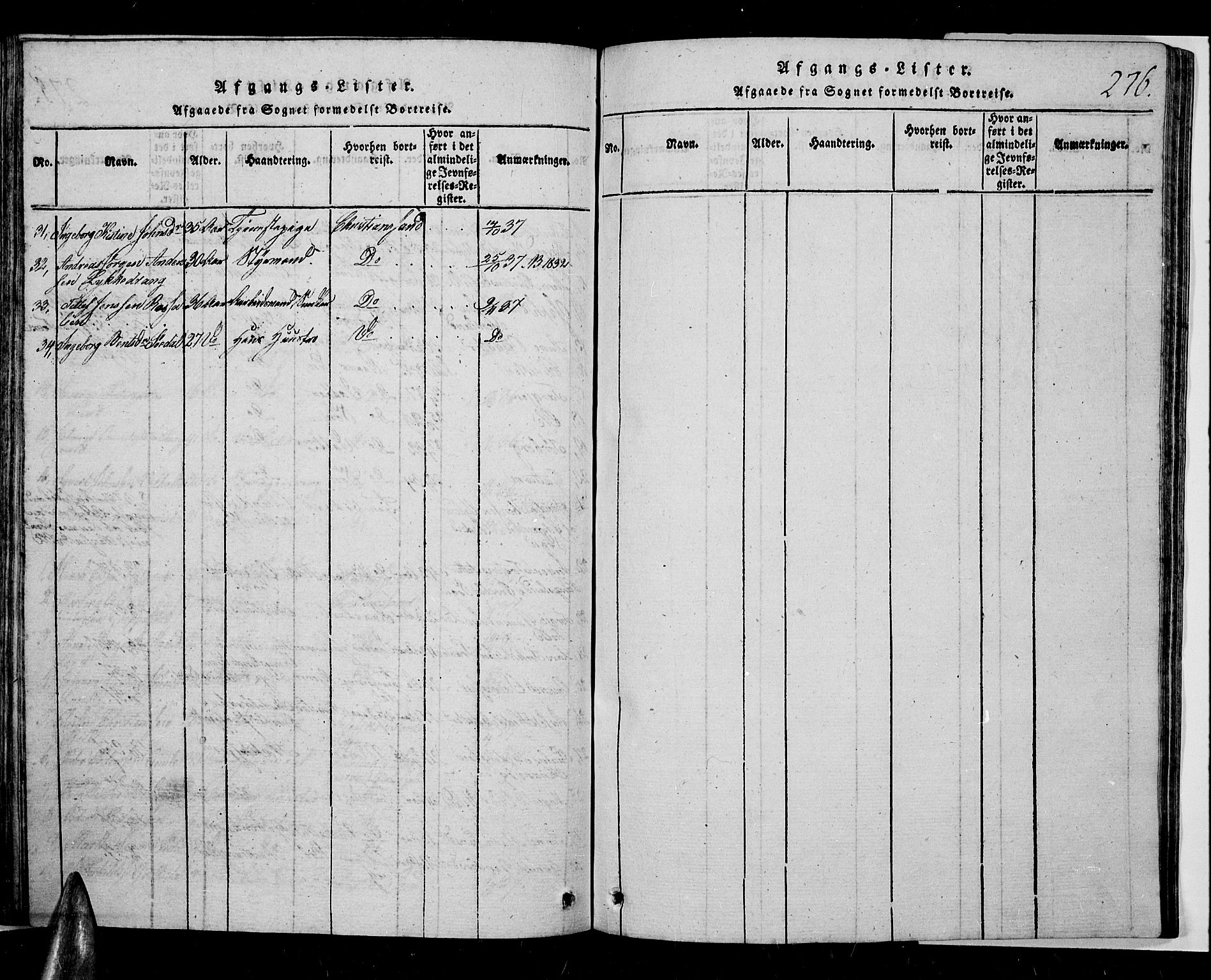 Oddernes sokneprestkontor, AV/SAK-1111-0033/F/Fb/Fba/L0003: Parish register (copy) no. B 3, 1820-1838, p. 276