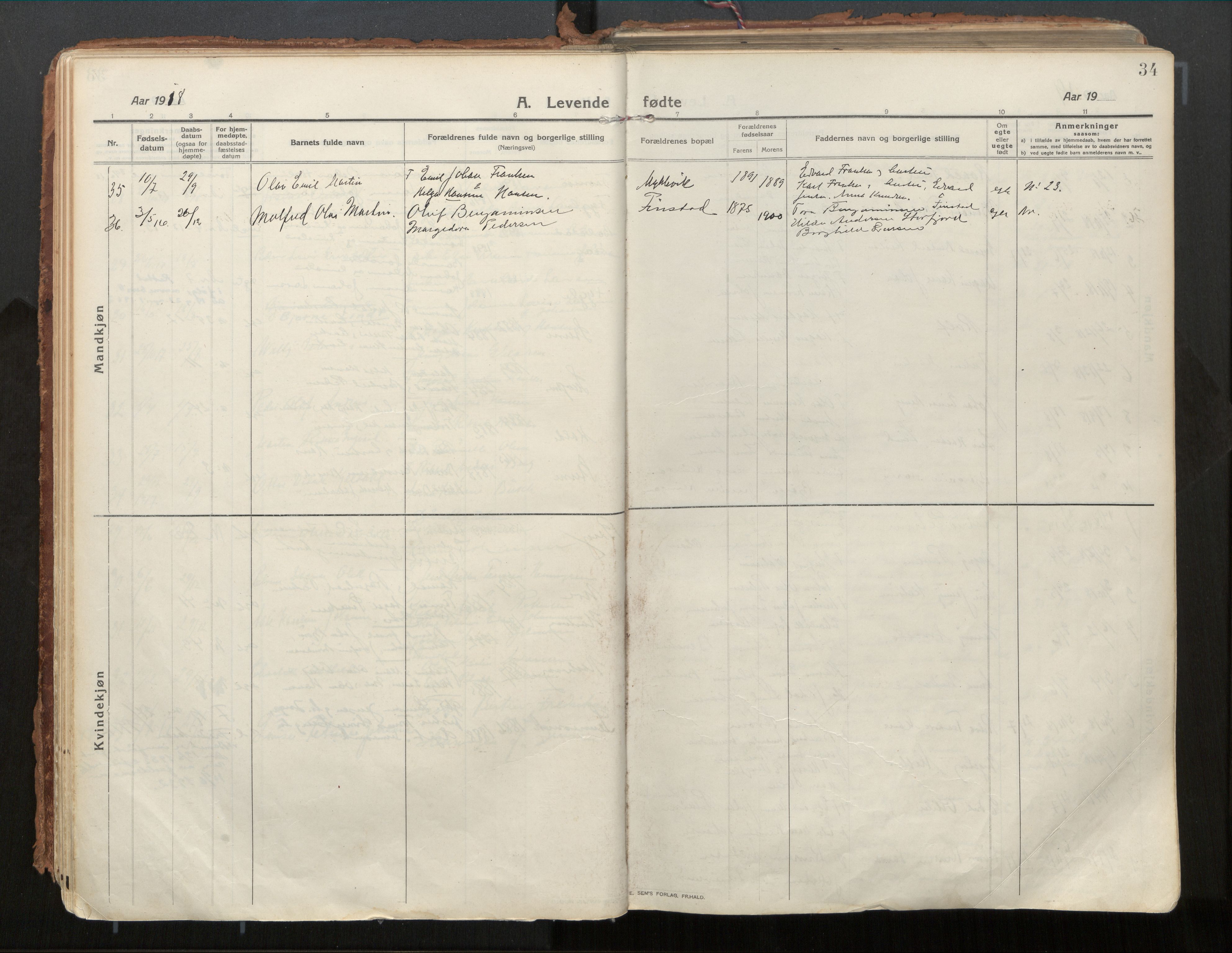 Ministerialprotokoller, klokkerbøker og fødselsregistre - Nordland, SAT/A-1459/882/L1181: Parish register (official) no. 882A03, 1913-1937, p. 34