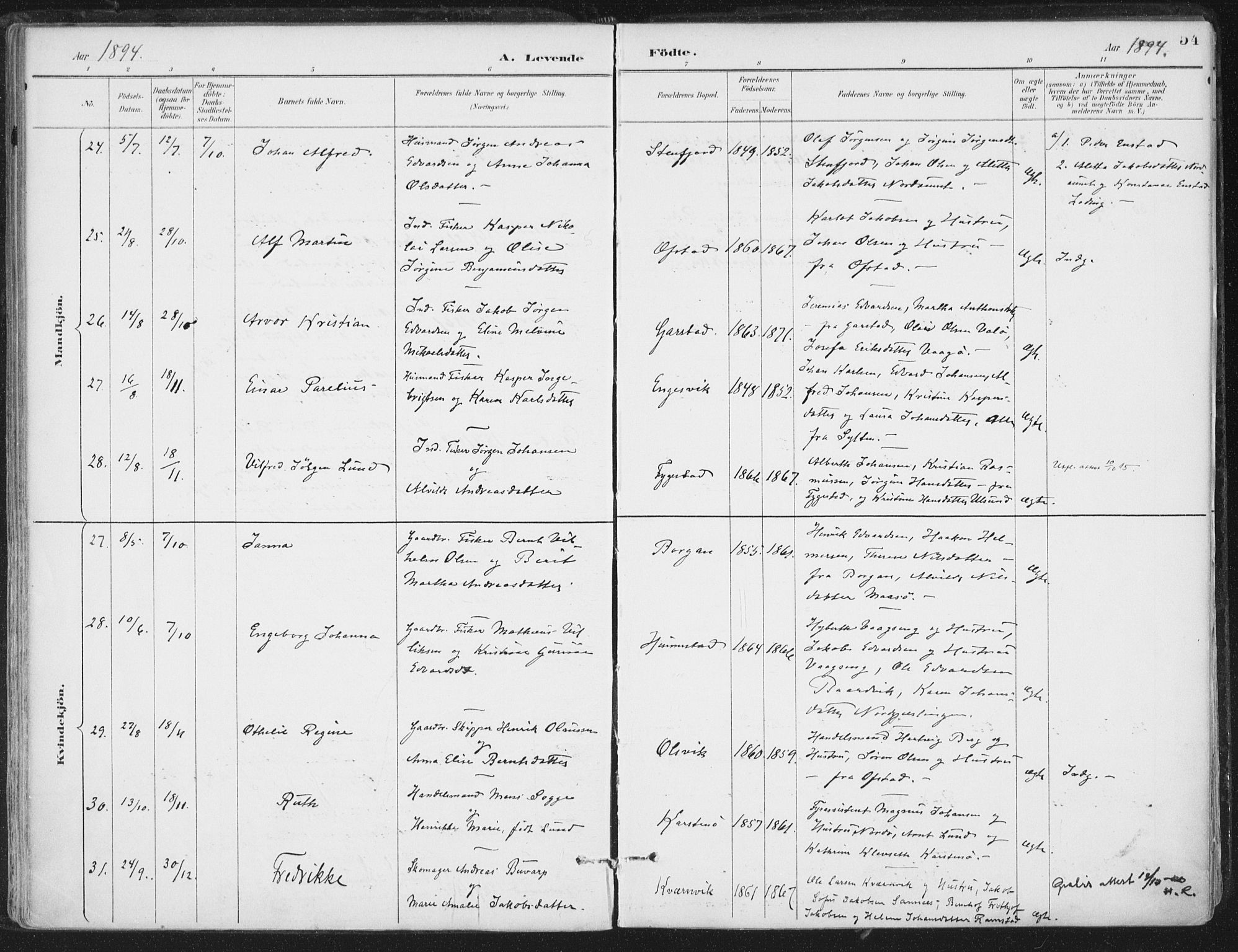 Ministerialprotokoller, klokkerbøker og fødselsregistre - Nord-Trøndelag, SAT/A-1458/786/L0687: Parish register (official) no. 786A03, 1888-1898, p. 54