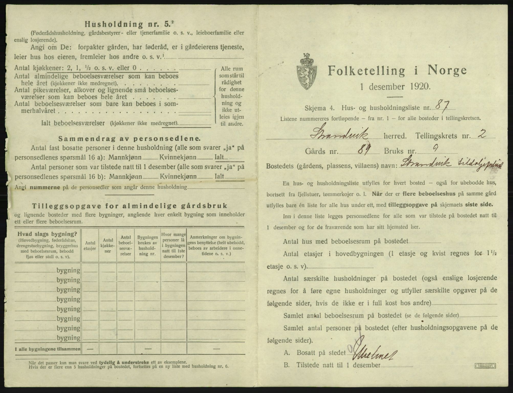 SAB, 1920 census for Strandvik, 1920, p. 283