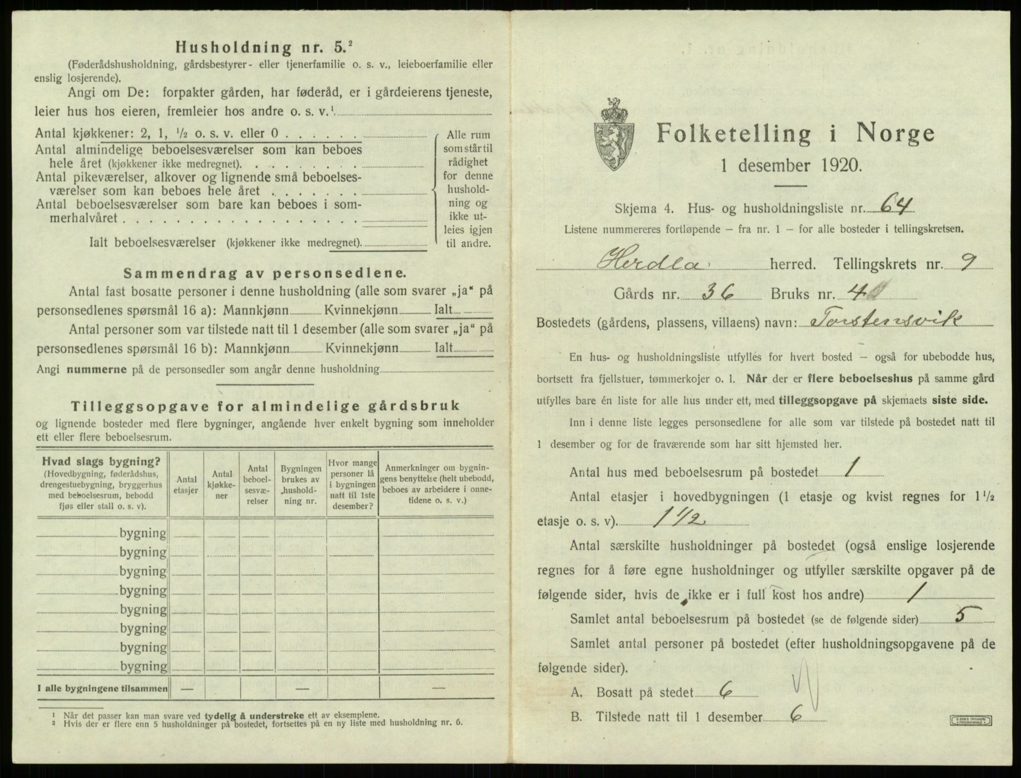 SAB, 1920 census for Herdla, 1920, p. 920