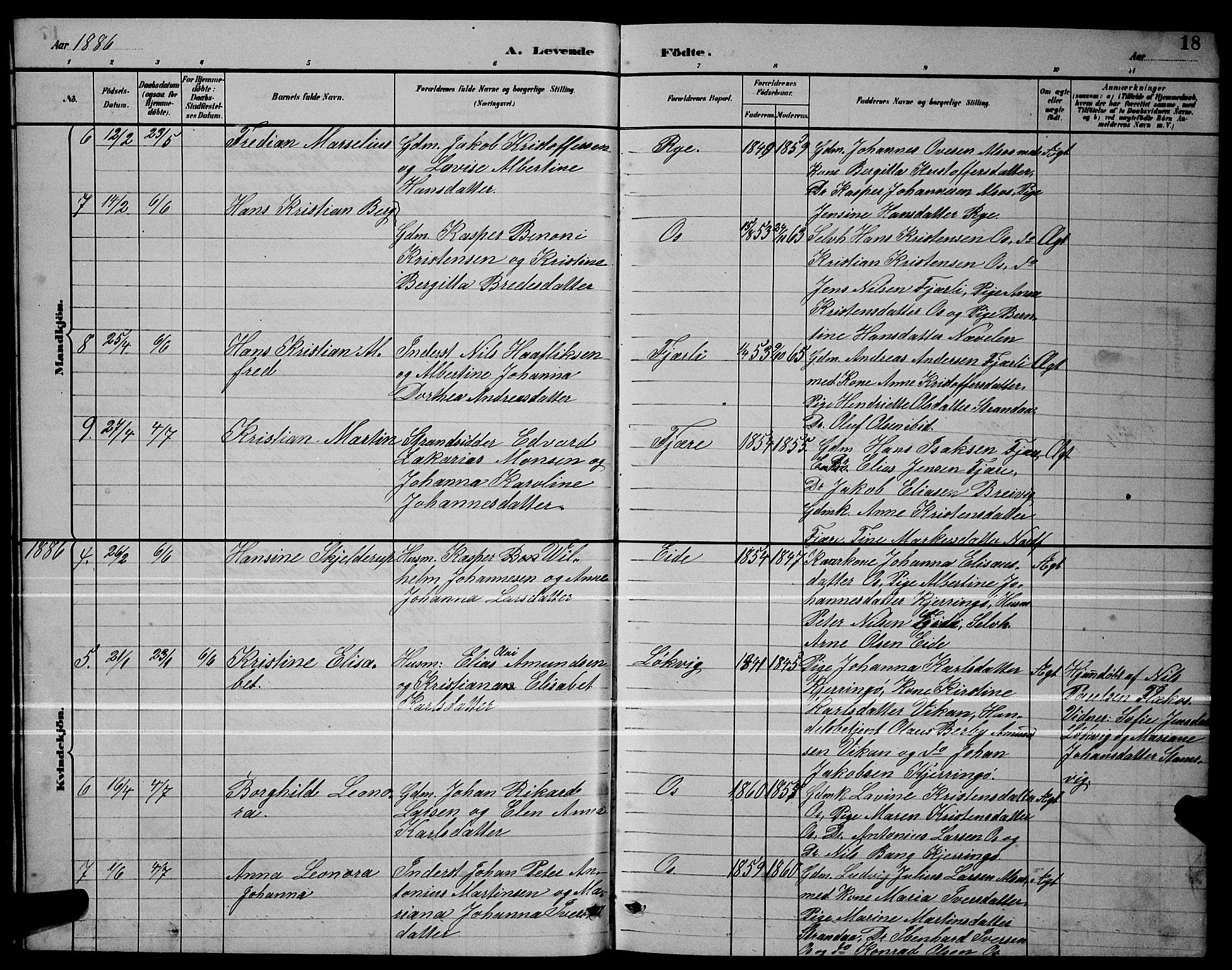Ministerialprotokoller, klokkerbøker og fødselsregistre - Nordland, SAT/A-1459/803/L0076: Parish register (copy) no. 803C03, 1882-1897, p. 18